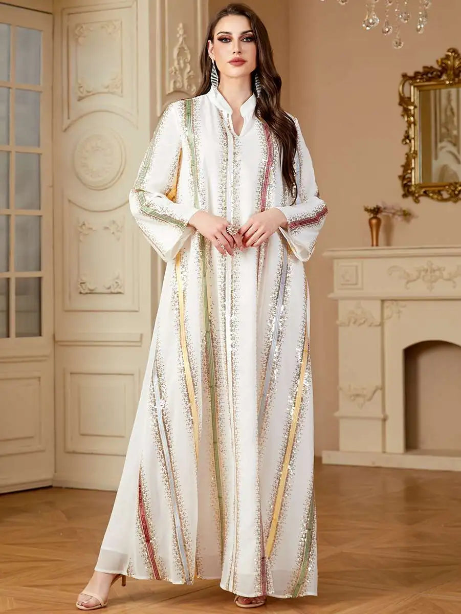 Elegant Chiffon Embroidery Eid Caftan Dress for Women - Flowy Long Kaftan with Intricate Designs #244170 | Perfect for Eid Celebrations, Weddings & Special Occasions