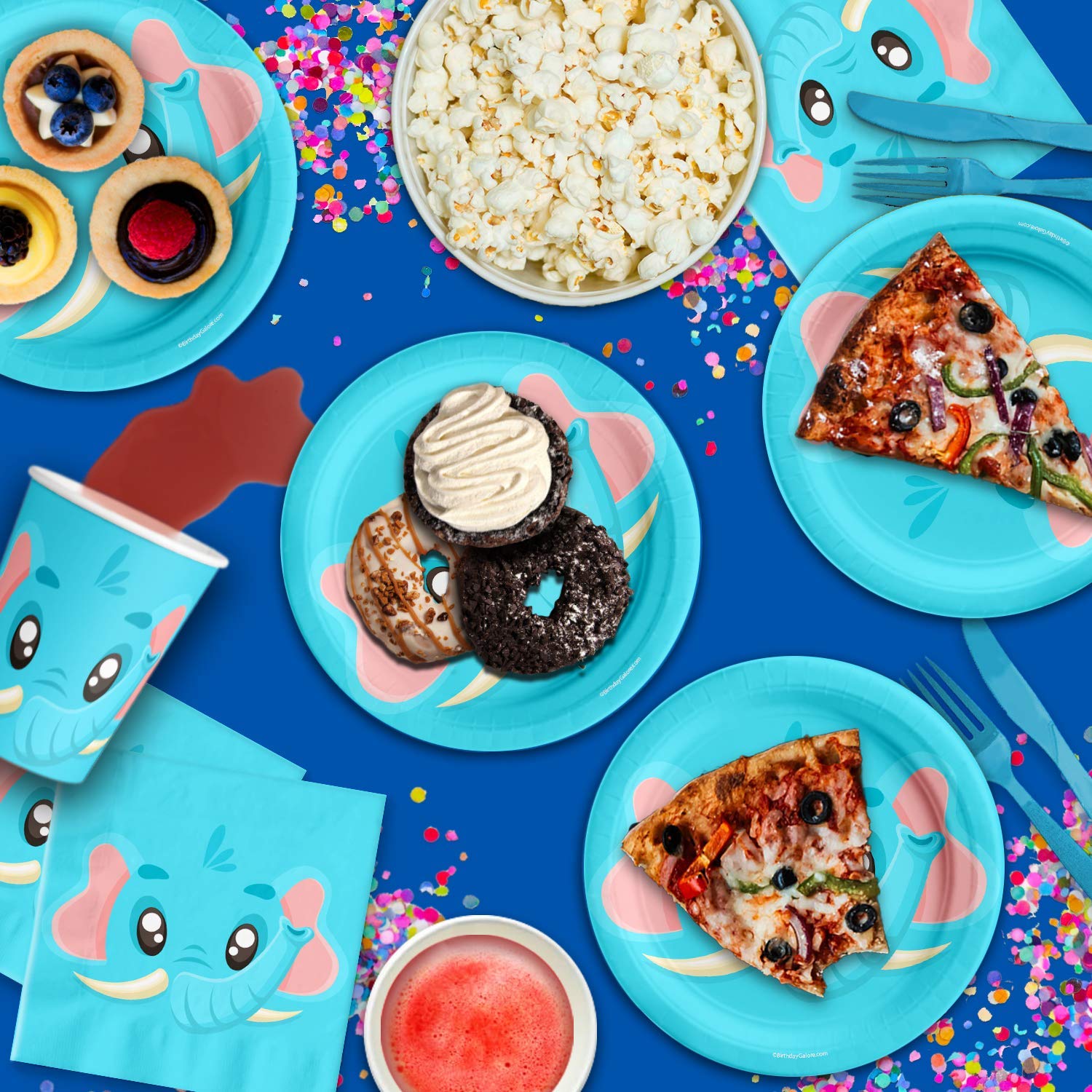 Elephant Birthday Party Supplies - Zoo Animal Theme Tableware Set for 16 Guests (Plates, Napkins, Cups) - Perfect for Baby Showers & 1st Birthday Celebrations | Ideal for Jungle-Themed Parties & Kids' Birthday Events