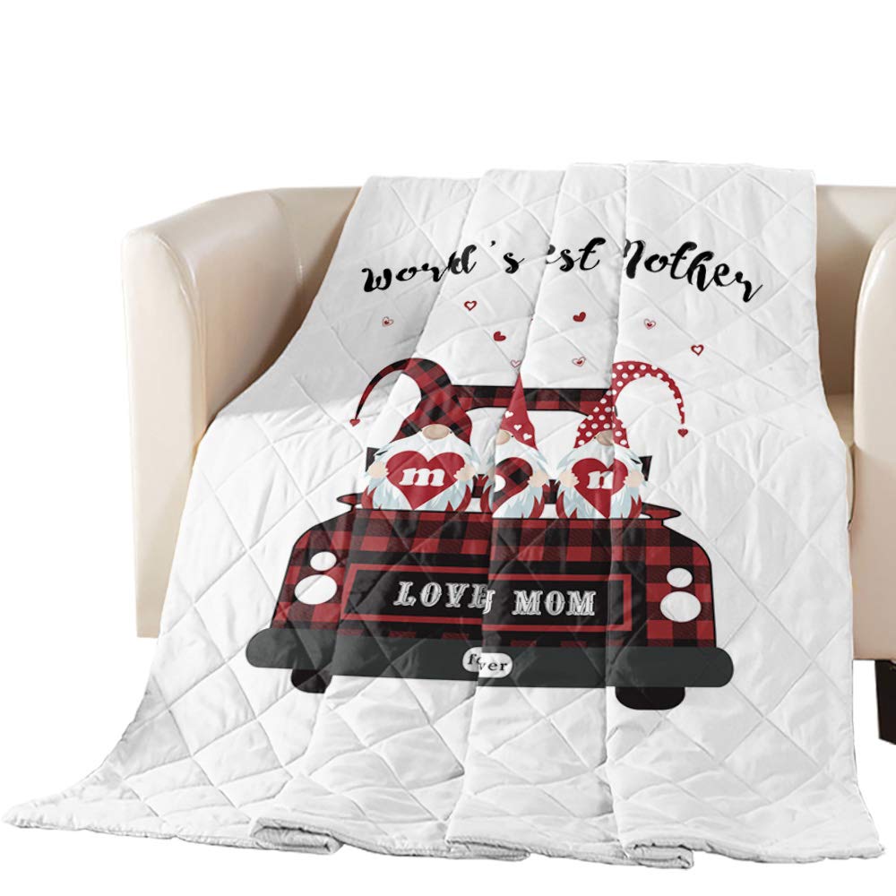 TweetyBed Red Plaid Truck with Gnomes Cotton Quilted Comforter - Soft, Breathable All-Season Bedspread & Throw Blanket for California King Beds | Cozy Home Decor, Perfect for Living Room, Bedroom or Gift
