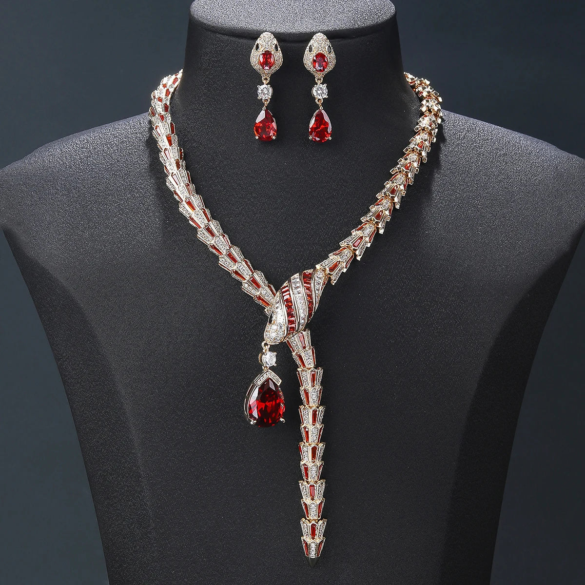 Luxury Cubic Zirconia Snake Necklace & Earrings Set for Women - Animal Jewelry for Party, Evening & Special Occasions - Fashion Costume Accessories CN11527T