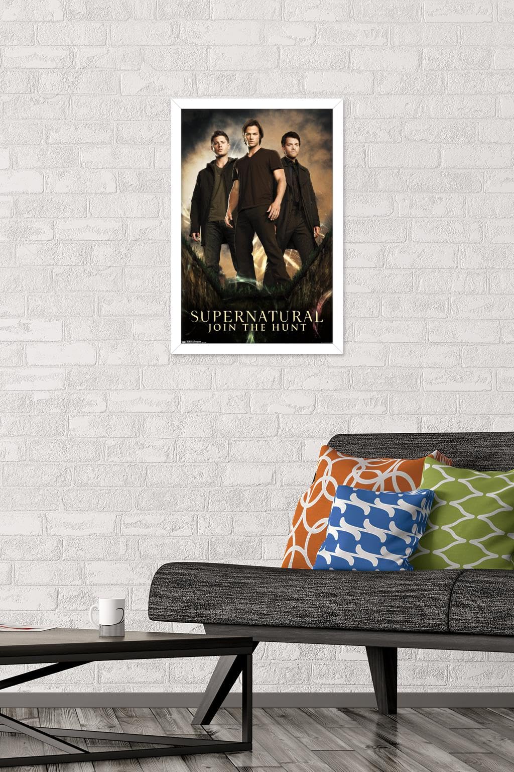 Supernatural TV Show Group Wall Poster - 14.725 x 22.375 Inches White Framed Art Print | Perfect for Bedroom Decor, Living Room Wall Art & Gift for Supernatural Fans