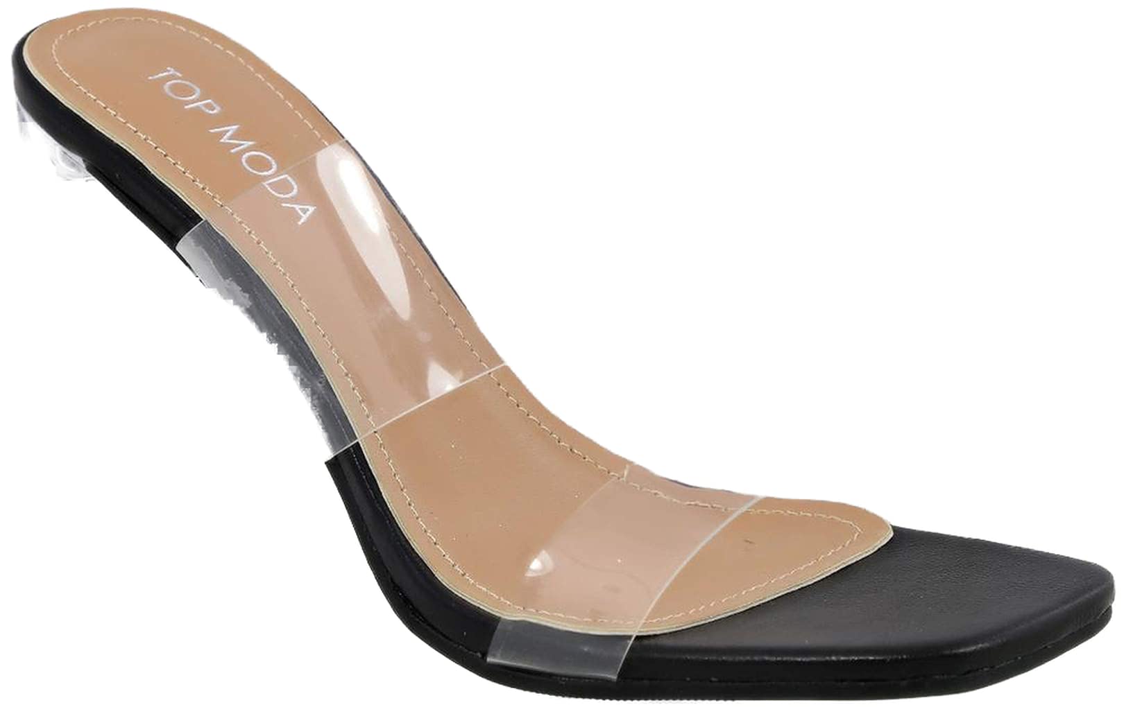 Top Moda Women's Clear Block Heel Sandals - Double Strap Mule Shoes with Chunky Heel for Summer, Parties & Weddings | Comfortable & Stylish Dress Shoes for Women