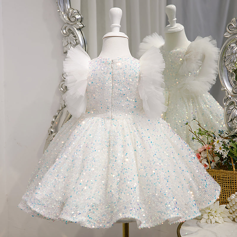Easter Baby Girl Dress - White Fluffy Flower Girl Dress for Birthday Party, Baptism & Special Occasions - Perfect for Easter Celebrations, Christenings & Formal Events