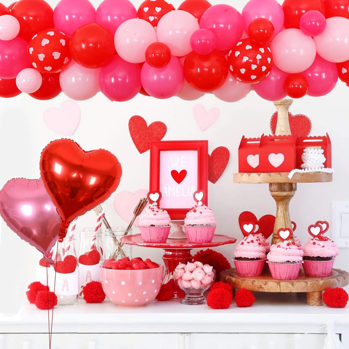 Valentine's Day Birthday Balloon Garland Kit - Red & Pink Heart Balloons, Happy Birthday Banner, Party Decorations for Valentine's Day, Anniversary, Bridal Shower & Romantic Home Decor