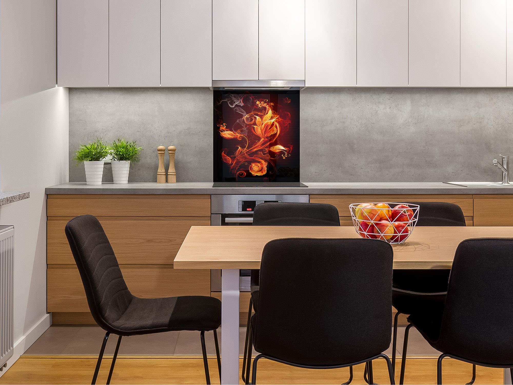 Concept Crystal Printed Tempered Glass Backsplash - Fire Series Fiery Flower 1 | Heat-Resistant Kitchen Splashback BS14 | Perfect for Modern Home & Restaurant Decor