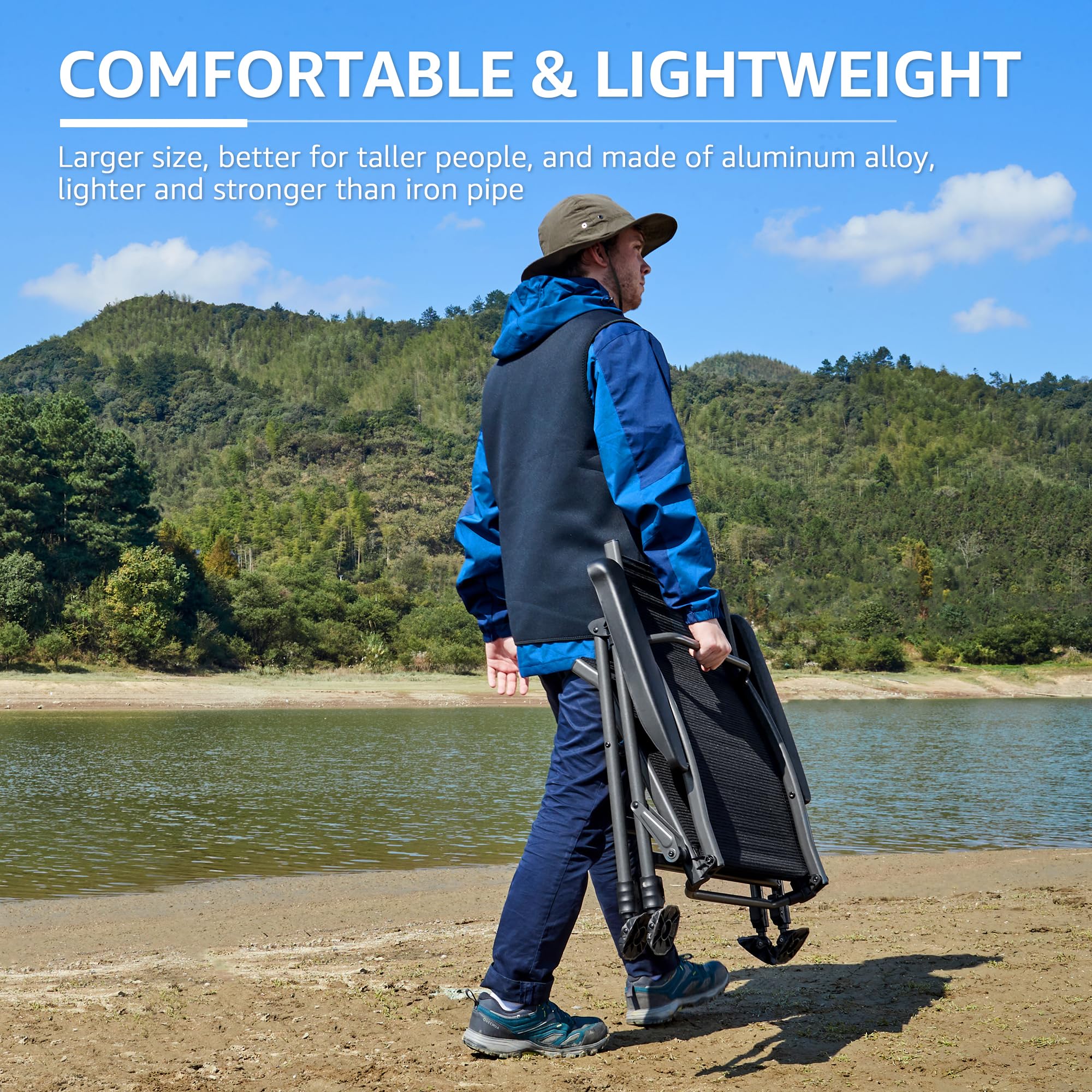 Premium Folding Camping Chair for Adults - Adjustable High Back Support with Breathable Mesh & Aluminum Frame - Perfect for Fishing, Camping, Lawn, Patio & Outdoor Relaxation - Lightweight Portable Design for Easy Transport & Storage