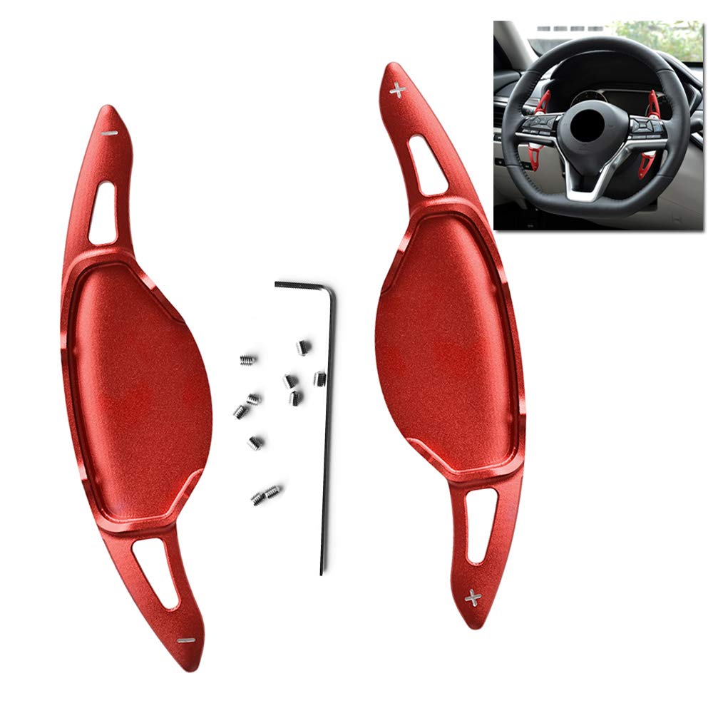 SANRILY Metal Steering Wheel Paddle Shifter Extensions for 2019-2023 Nissan Altima - Red Interior Decoration Accessories | Enhance Driving Experience & Sporty Look