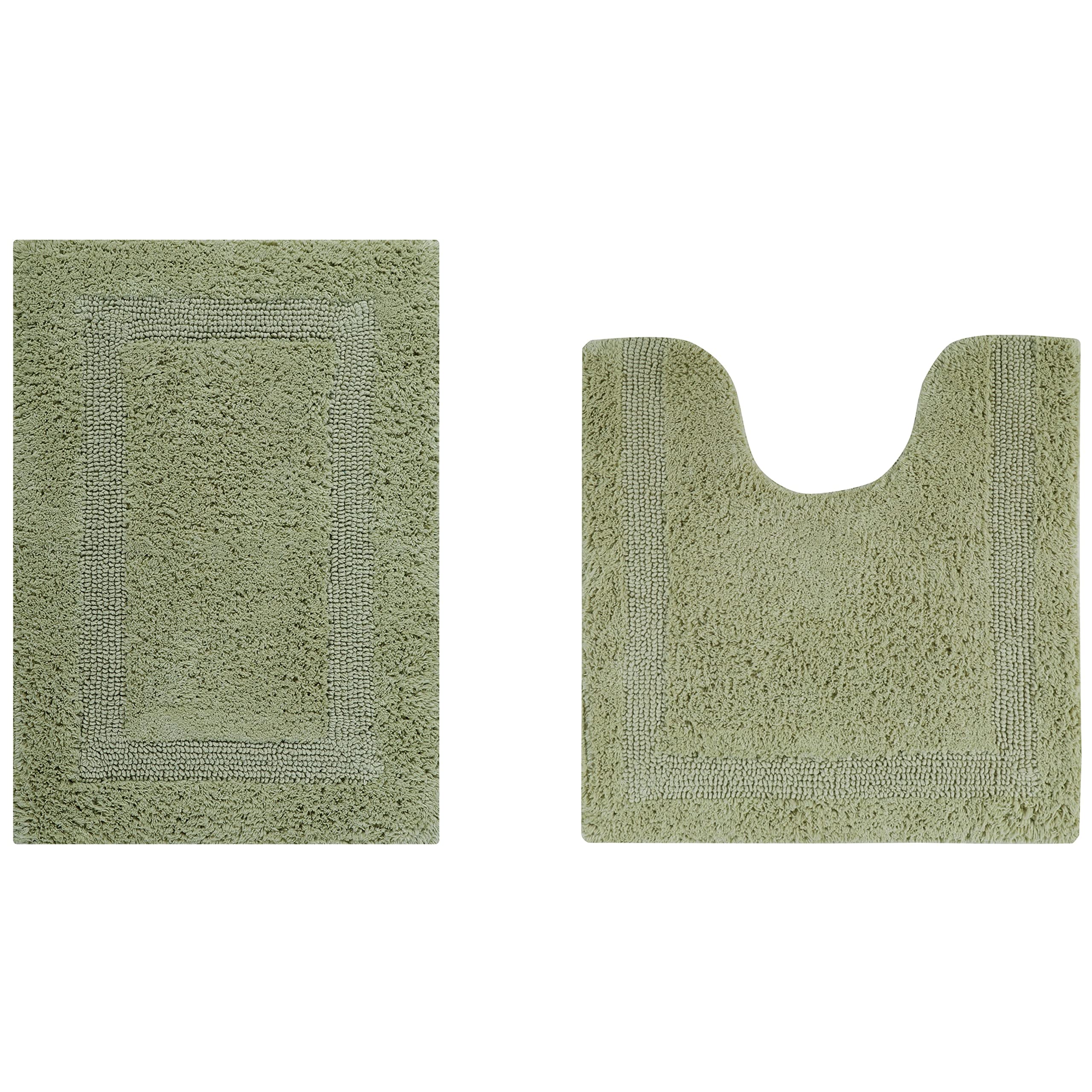 Better Trends 2-Piece Sage Green Bathroom Rug Set - Super Soft Reversible Cotton Bath Mat, Water Absorbent & Machine Washable for Bathroom Floor, Shower, Toilet Base - Lux Collection | Perfect for Modern Home Decor & Spa-Like Bathroom Experience
