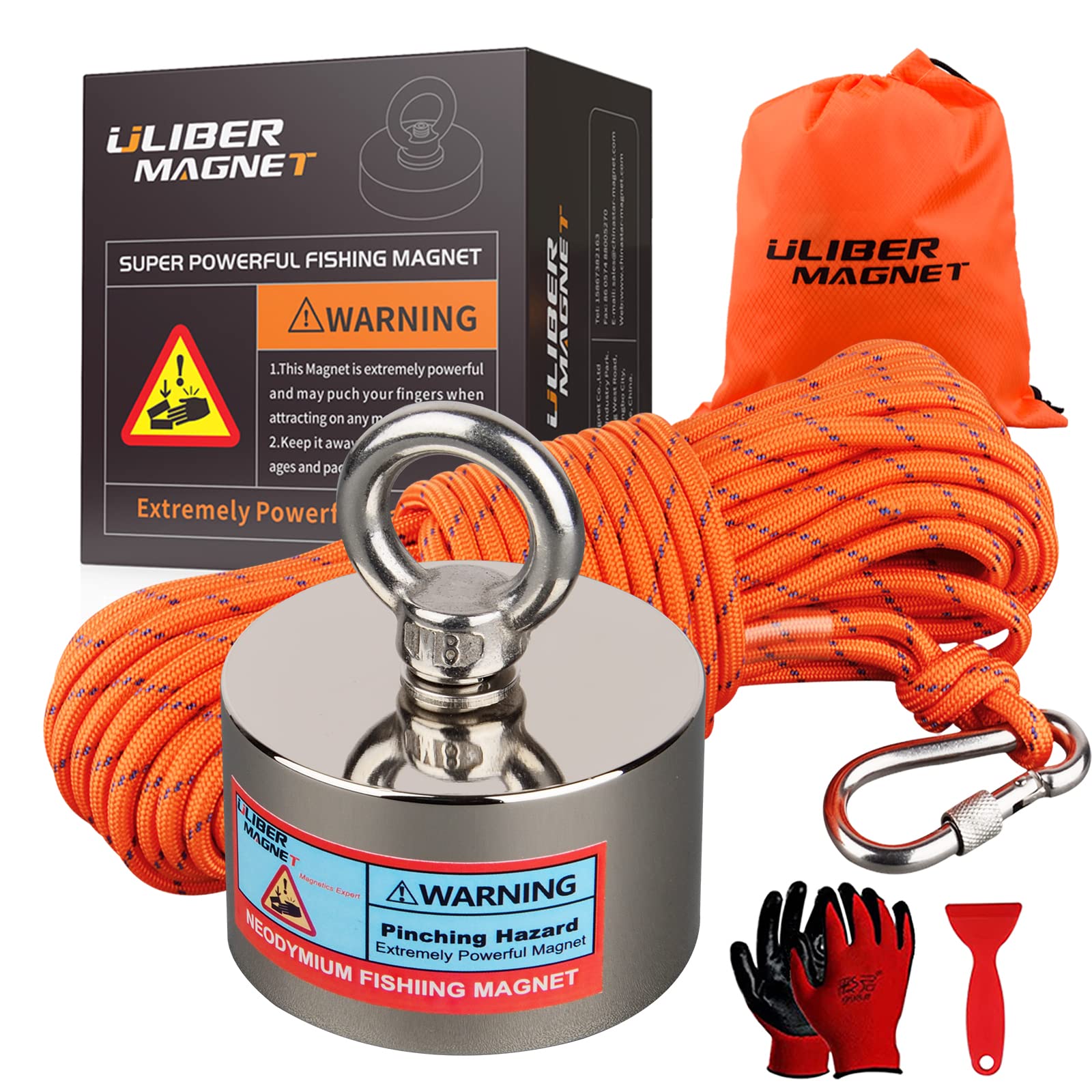 ULIBERMAGNET 1000lb Heavy Duty Neodymium Fishing Magnet Kit with 66ft Rope - Strong Retrieval Magnet for River Treasure Hunting, Underwater Salvage & Metal Recycling (Perfect for Magnet Fishing, Scuba Diving & Industrial Recovery)