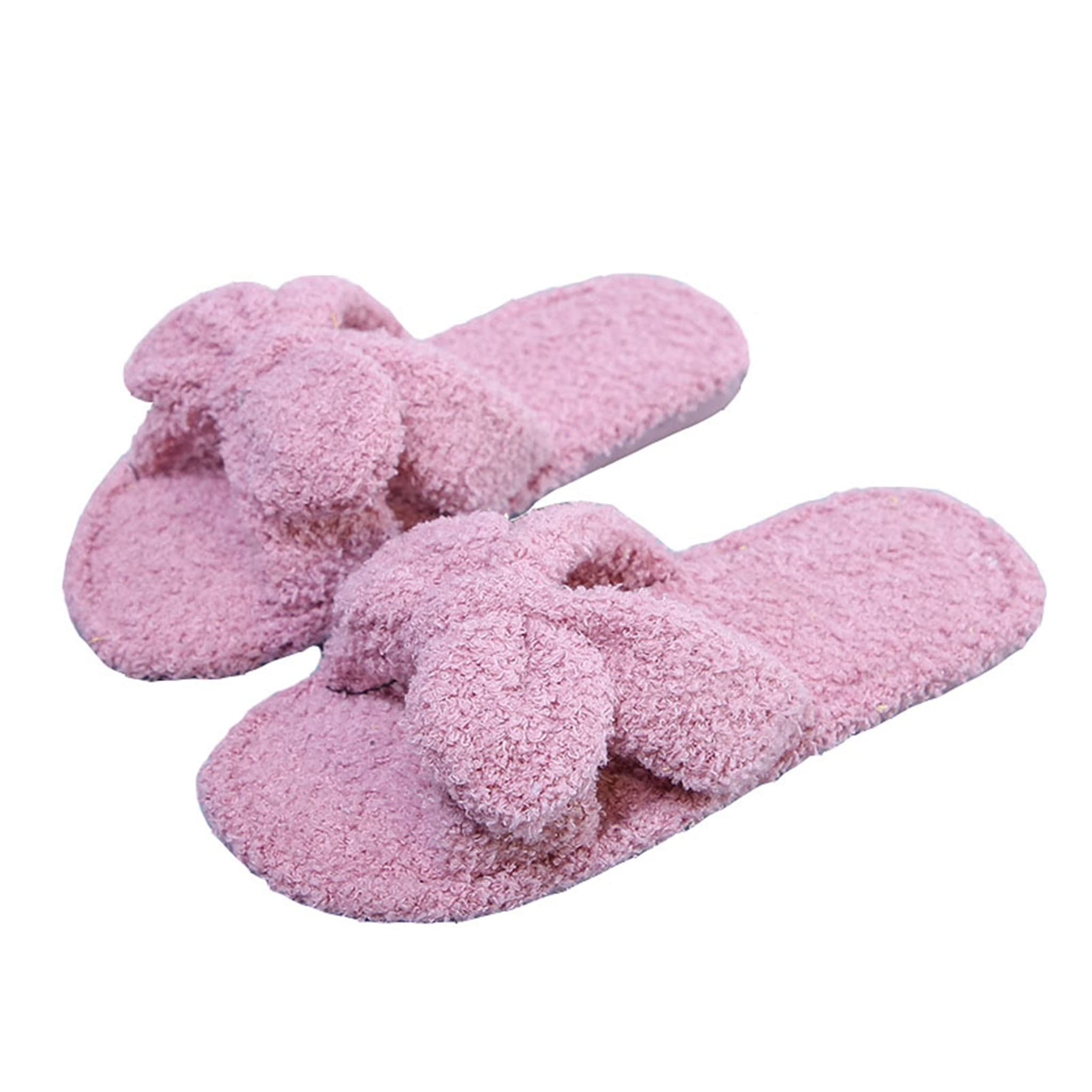 Women's Plush Open Toe Slippers with Cute Bow - Soft & Comfortable House Shoes for Summer, Indoor/Outdoor Casual Wear - Perfect for Home, Lounge, Beach & Vacation