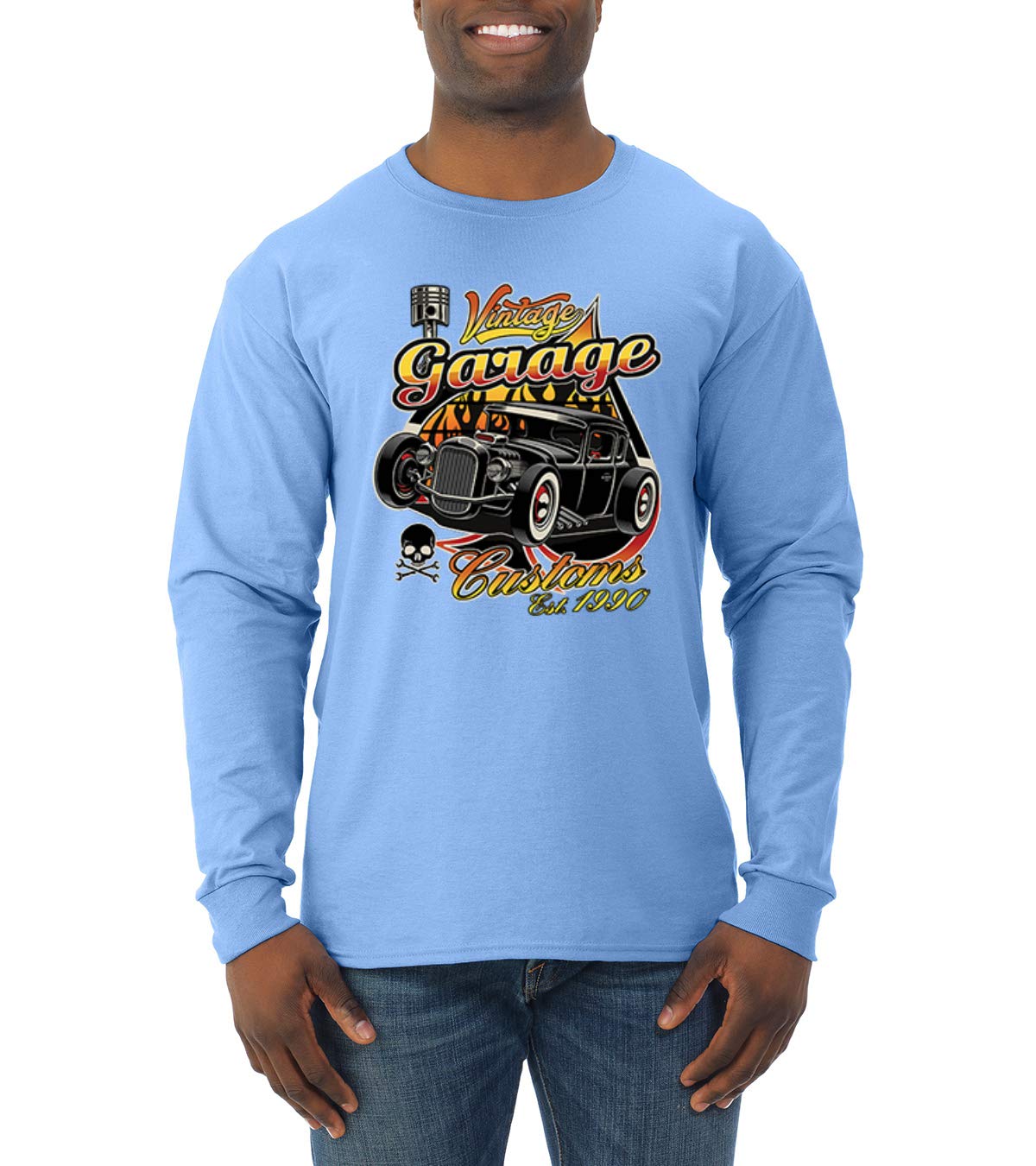 Vintage 1990 Garage Customs Hot Rod Classic Car & Truck Long Sleeve Shirt for Men - Perfect for Car Shows, Cruising & Automotive Enthusiasts