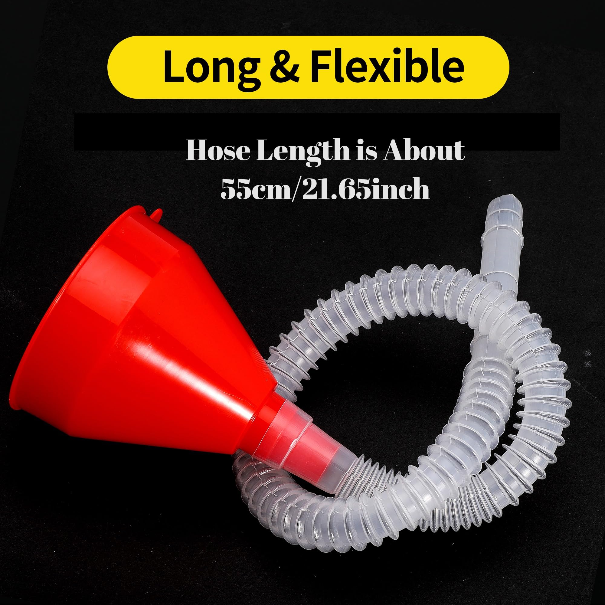 Flexible Plastic Oil Funnel with Long Hose - Car Engine Oil Change Funnel for Gasoline, Diesel & Transmission Fluid - Perfect for DIY Auto Maintenance & Fluid Refills (Red, 1-Pack)