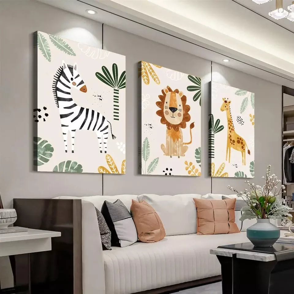 3pcs Jungle Animal Wall Art Set - Elegant Canvas Framed Prints 50x70cm, High Quality Australian Made Wall Decor for Living Room, Bedroom & Nursery - Ready to Hang Wildlife Artwork