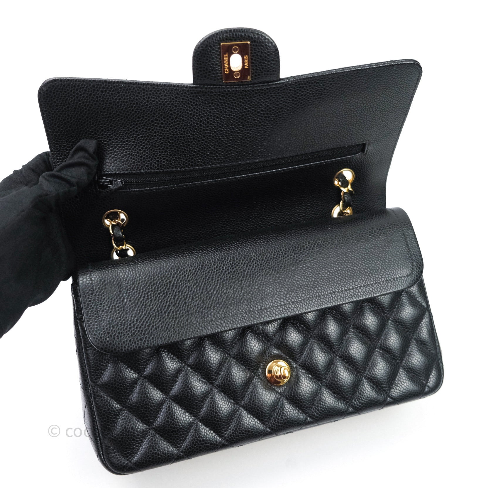 Chanel Classic Medium Double Flap Bag Black Caviar Leather with Gold Hardware - Timeless Luxury Handbag for Women, Perfect for Work, Evening Events & Special Occasions