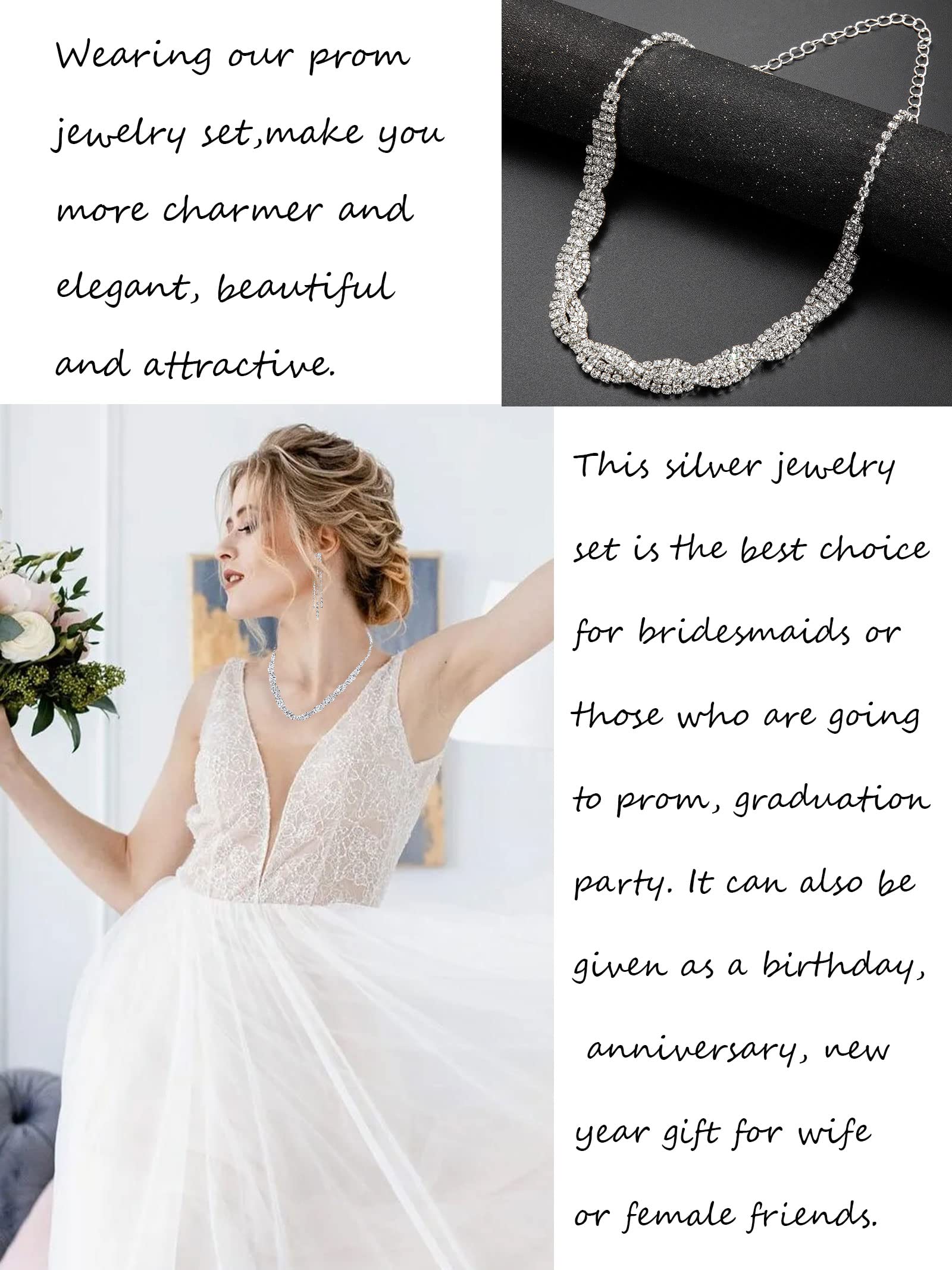 Sparkling Silver Bridal Jewelry Set - Crystal Necklace & Earrings for Weddings, Prom, Bridesmaids & Special Occasions | Elegant Accessories for Bridal Dresses & Evening Gowns