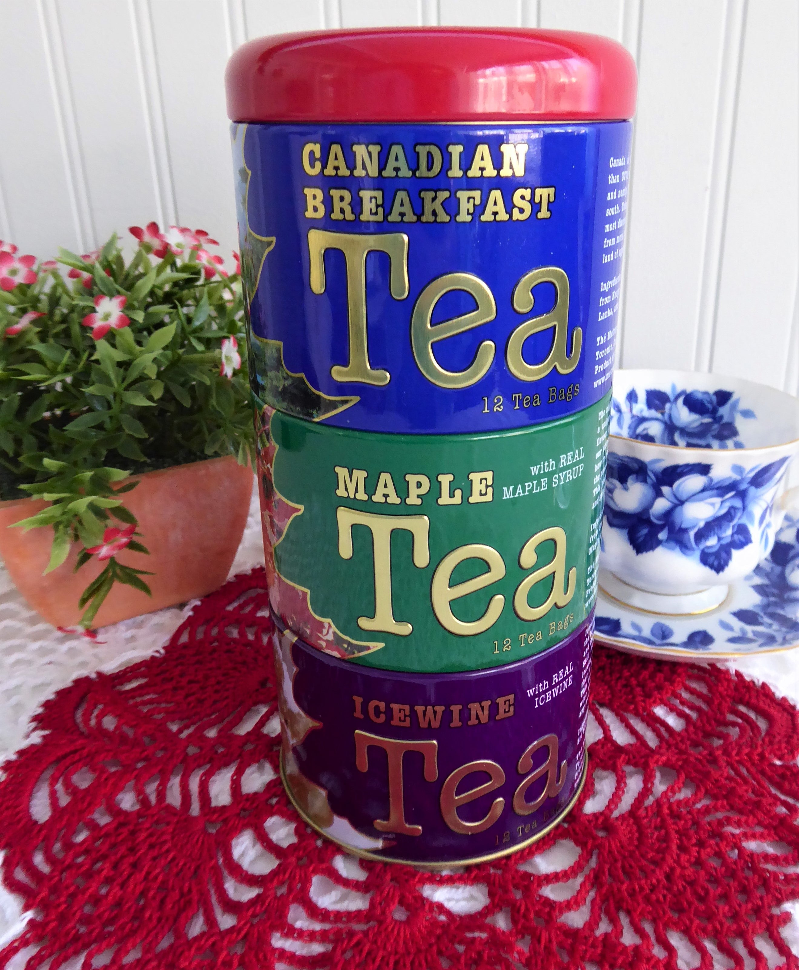 3-Piece Stackable Tea Tin Set - Empty Tea Storage Canisters with Maple Leaf & Mountie Design - Perfect for Loose Leaf Tea, Coffee, and Spices - Ideal for Kitchen, Pantry, and Gift Giving