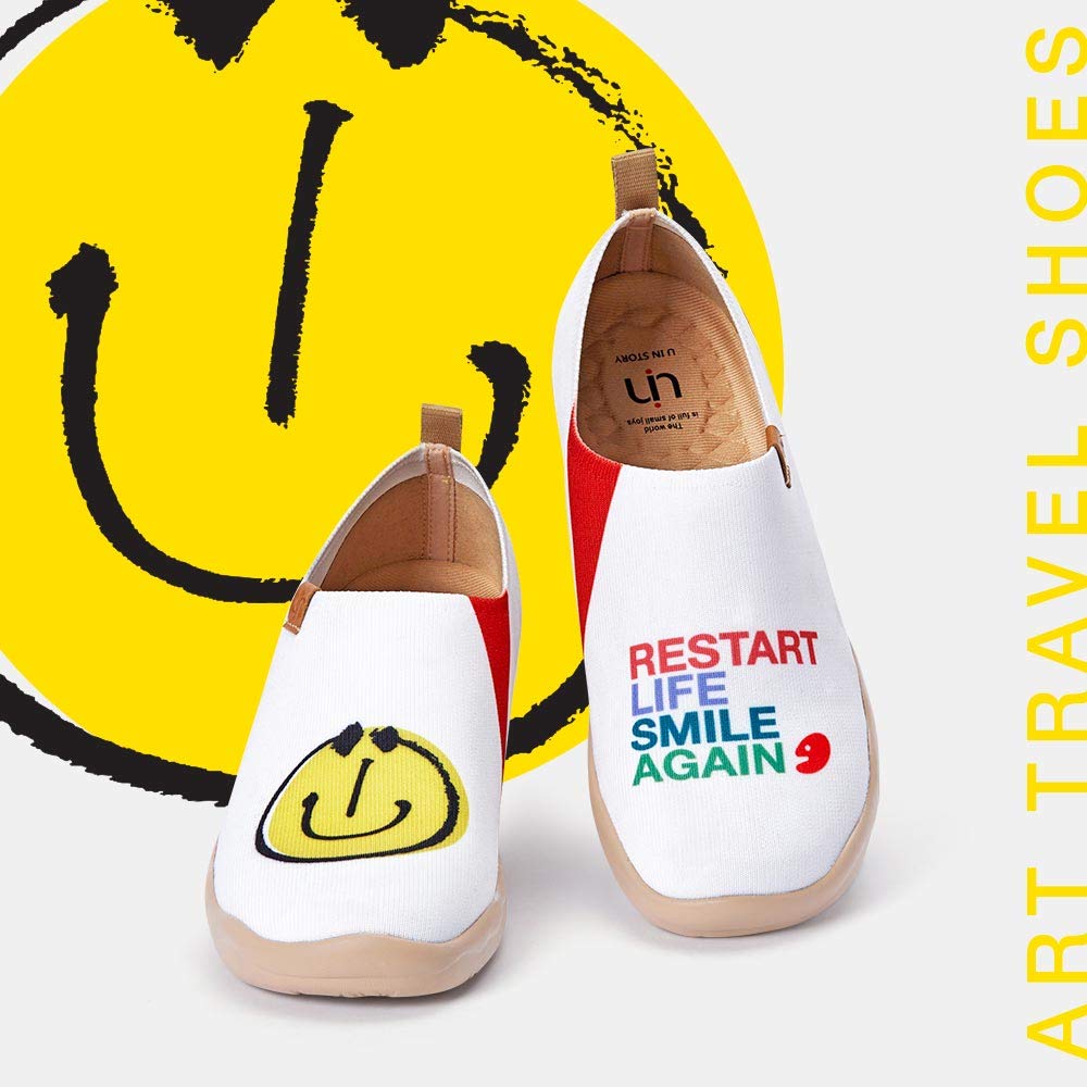 UIN Smiley Slip-On Fashion Sneakers - Cute Casual Comfortable Soft Canvas Shoes with Artistic Painting | Perfect for Everyday Wear, Walking, Travel & Street Style Outfits