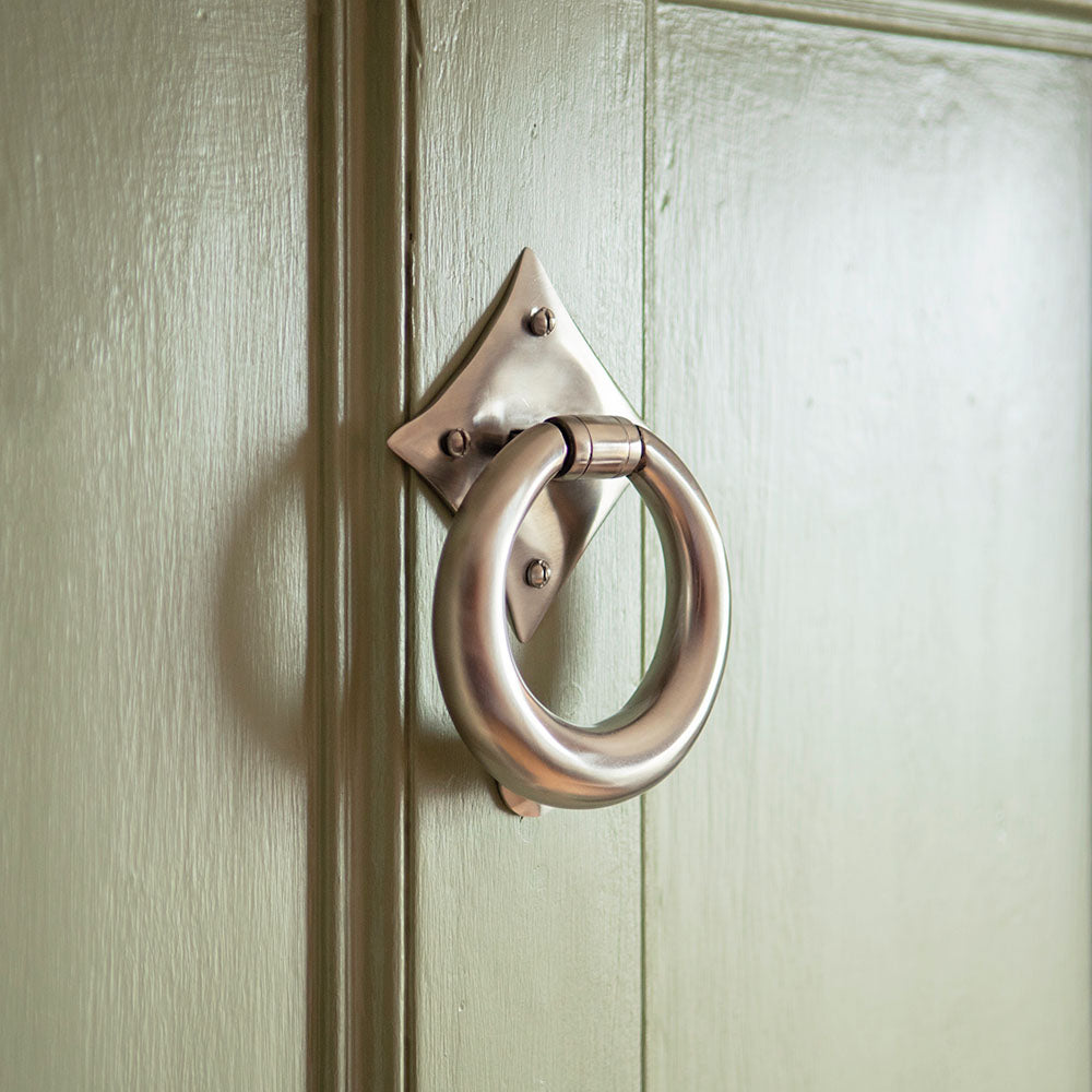 Elegant Satin Stainless Steel Ring Door Knocker - Vintage Style Entryway Decor for Front Doors - Perfect for Home, Office & Holiday Decorations
