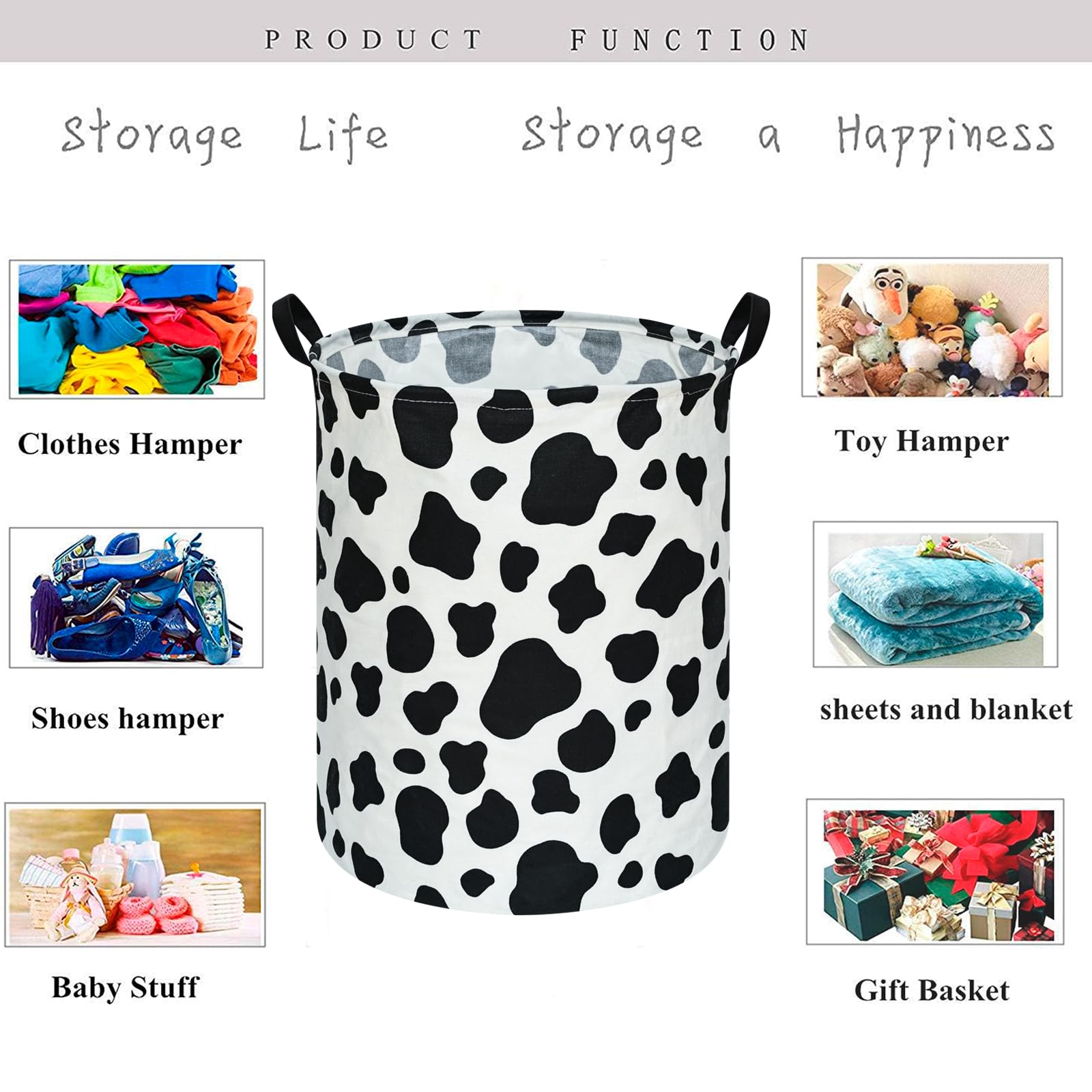 Waterproof Toy Storage Bin - Nursery Hamper, Kids Bedroom Organizer, Laundry Basket with Round Cow Pattern - Perfect for Baby Gifts, Closet Decor & Home Organization