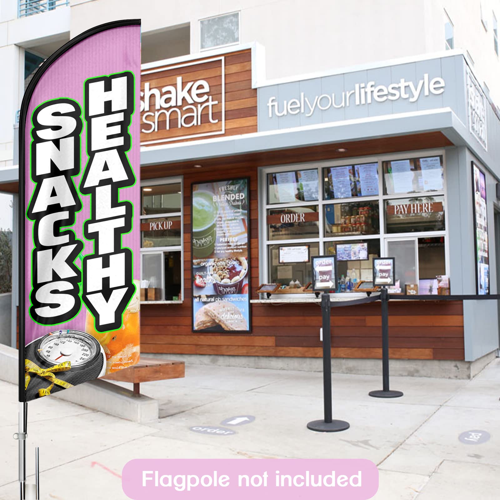 8FT Healthy Snacks Themed Feather Flag - Vibrant Polyester Advertising Swooper Flag for Business Promotion, Fade Resistant & Weatherproof (Flagpole Not Included) - Perfect for Grocery Stores, Health Food Shops, and Outdoor Events