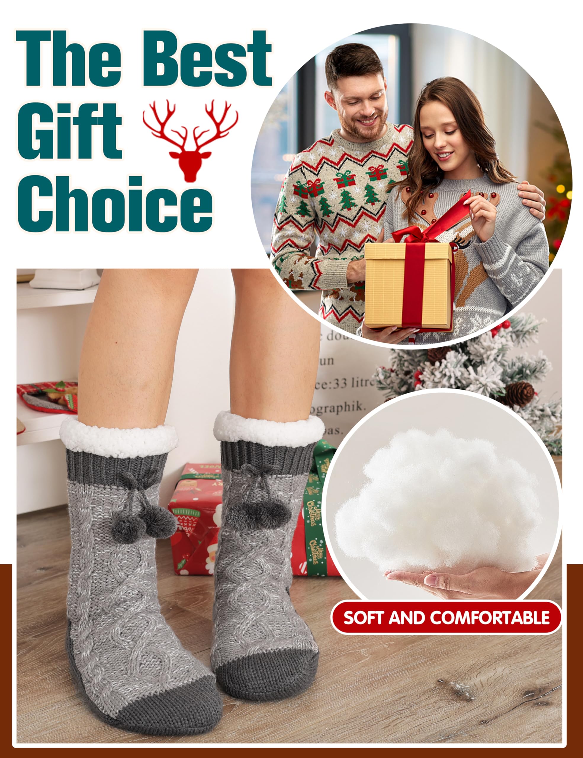 Women's Fuzzy Non-Slip Winter Slipper Socks - Warm Fleece for Home & Travel