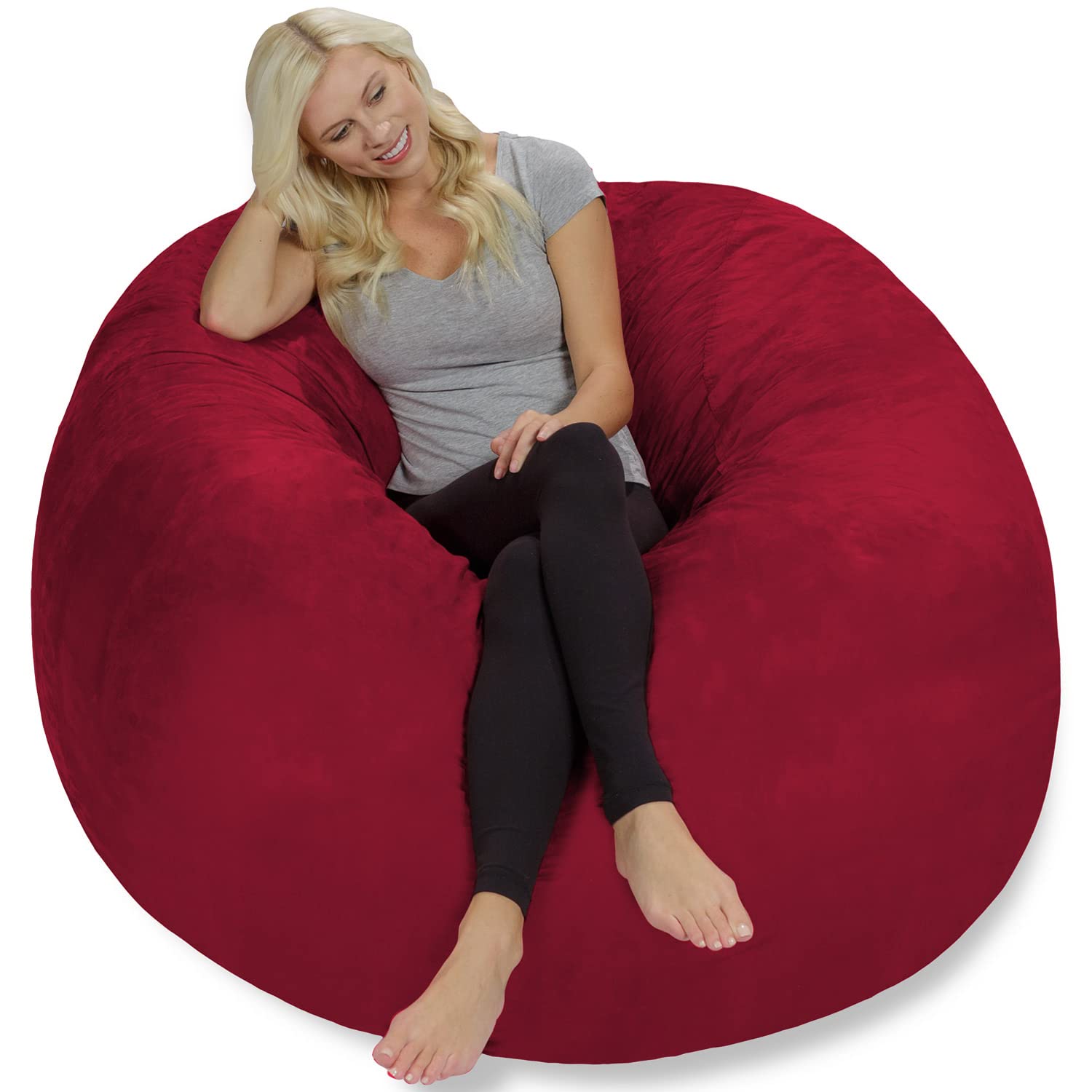 Chill Sack 5' Giant Memory Foam Bean Bag Chair - Oversized Sofa with Soft Microfiber Cover (Red) - Perfect for Living Rooms, Game Rooms & Dorm Relaxation