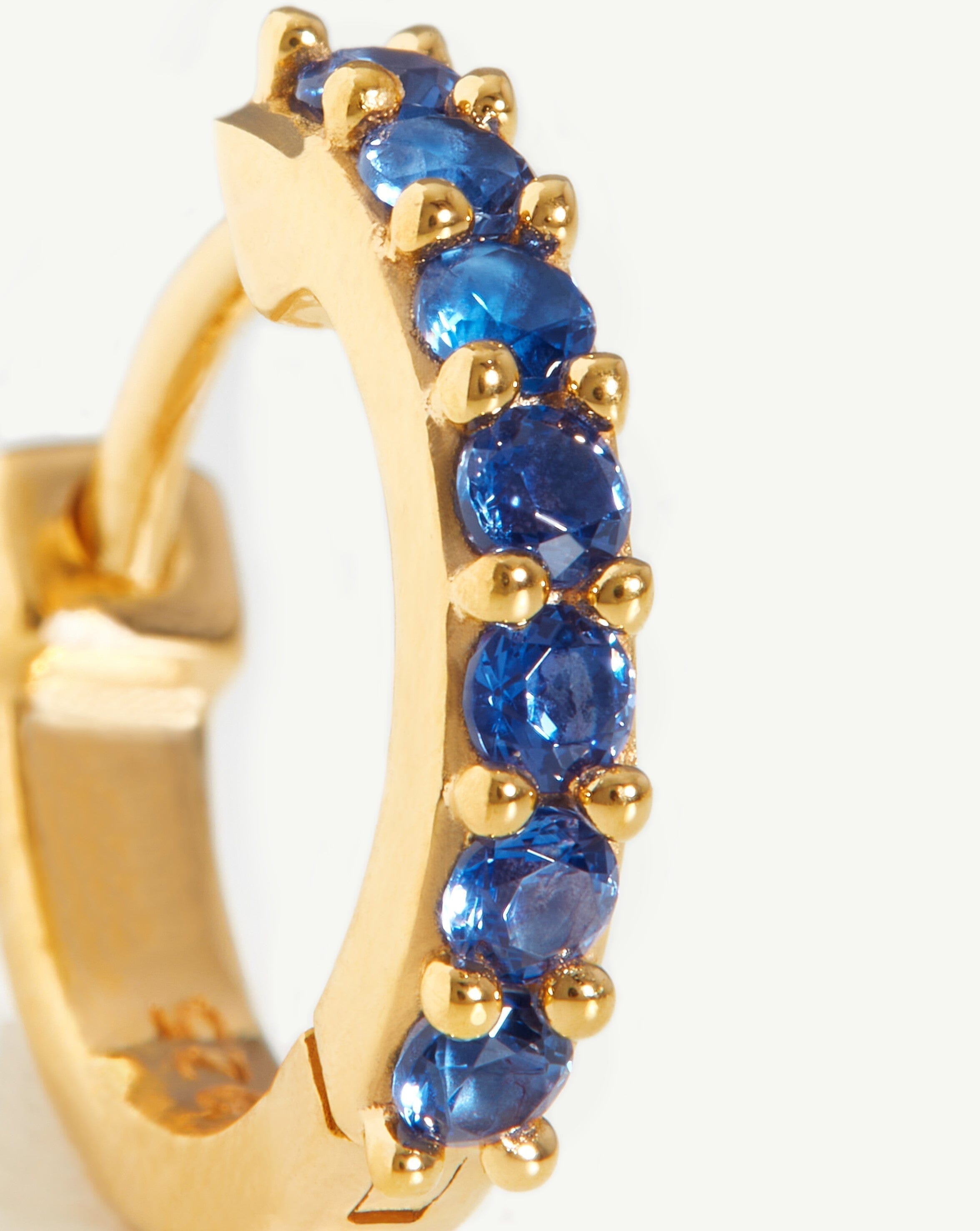 18K Gold Vermeil Huggie Hoop Earrings with Blue Zirconia - Classic Stone Minimalist Huggies for Everyday Wear, Date Night & Special Occasions