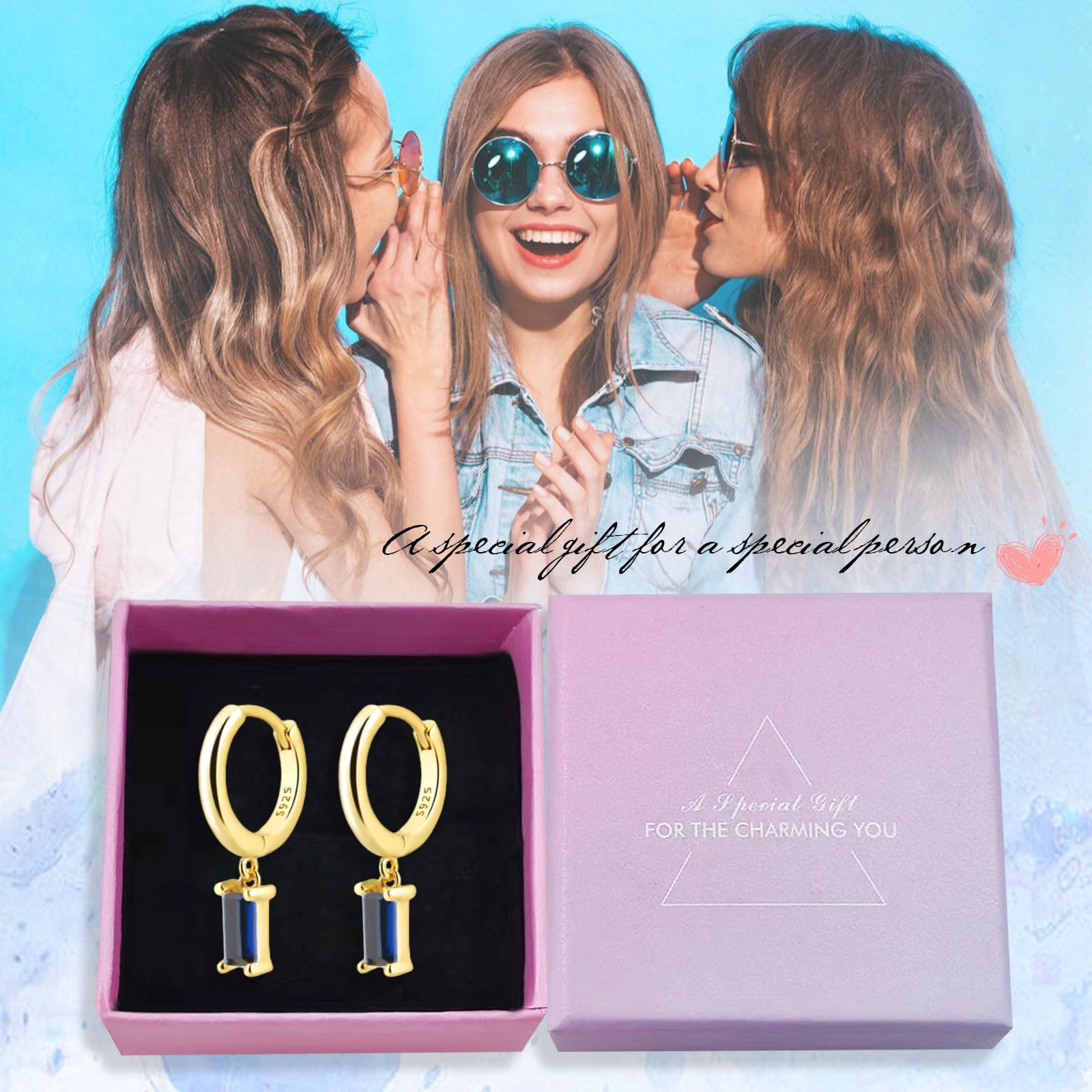 14K Gold Plated Huggie Hoop Earrings with Small Purple Drop - Hypoallergenic Dangle Earrings for Women & Girls - Elegant Jewelry Gift for Birthday, Anniversary & Special Occasions (Purple & Gold)