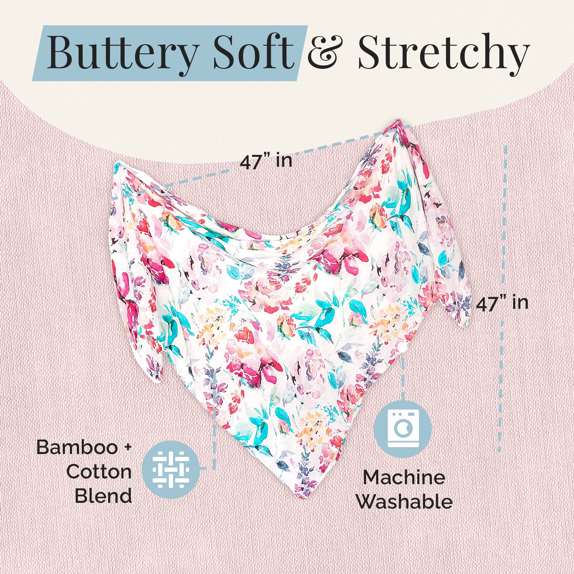 Organic Bamboo & Cotton Baby Blanket - Soft Floral Swaddle Blanket for Newborn Girls, 47
