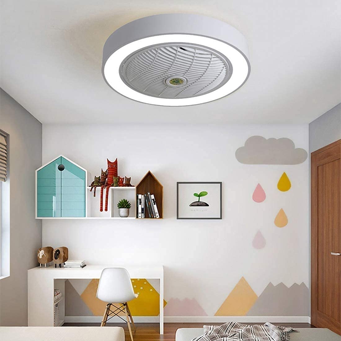 ZPTECH 22 Inch LED Ceiling Fan with Light & Remote Control - 3 Color Lighting Modes, Invisible Acrylic Blades, Metal Shell, Semi Flush Mount Low Profile - Perfect for Bedroom, Living Room & Office (Black)