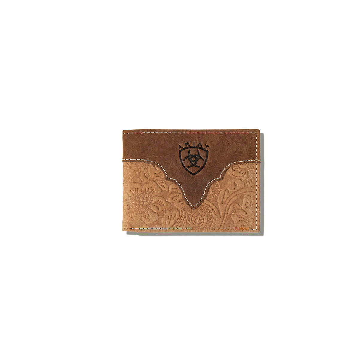 Ariat Floral Embossed Leather Wallet for Men & Women - Stylish Brown Western Bifold Wallet for Everyday Use, Travel & Outdoor Adventures