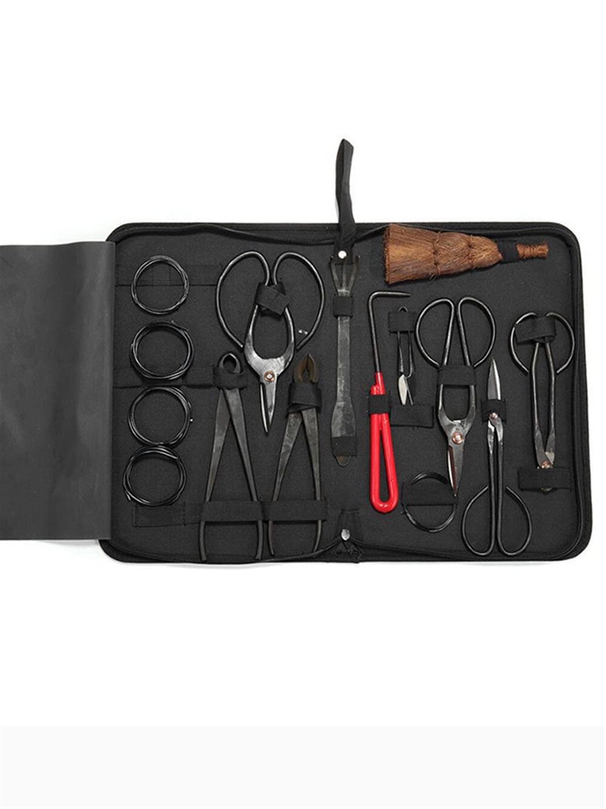 14-Piece Carbon Steel Bonsai Pruning Shears Set with Nylon Case - Professional Garden Tool Kit for Trimming, Shaping & Maintenance (Black) - Perfect for Home Gardening, Landscaping & Bonsai Care