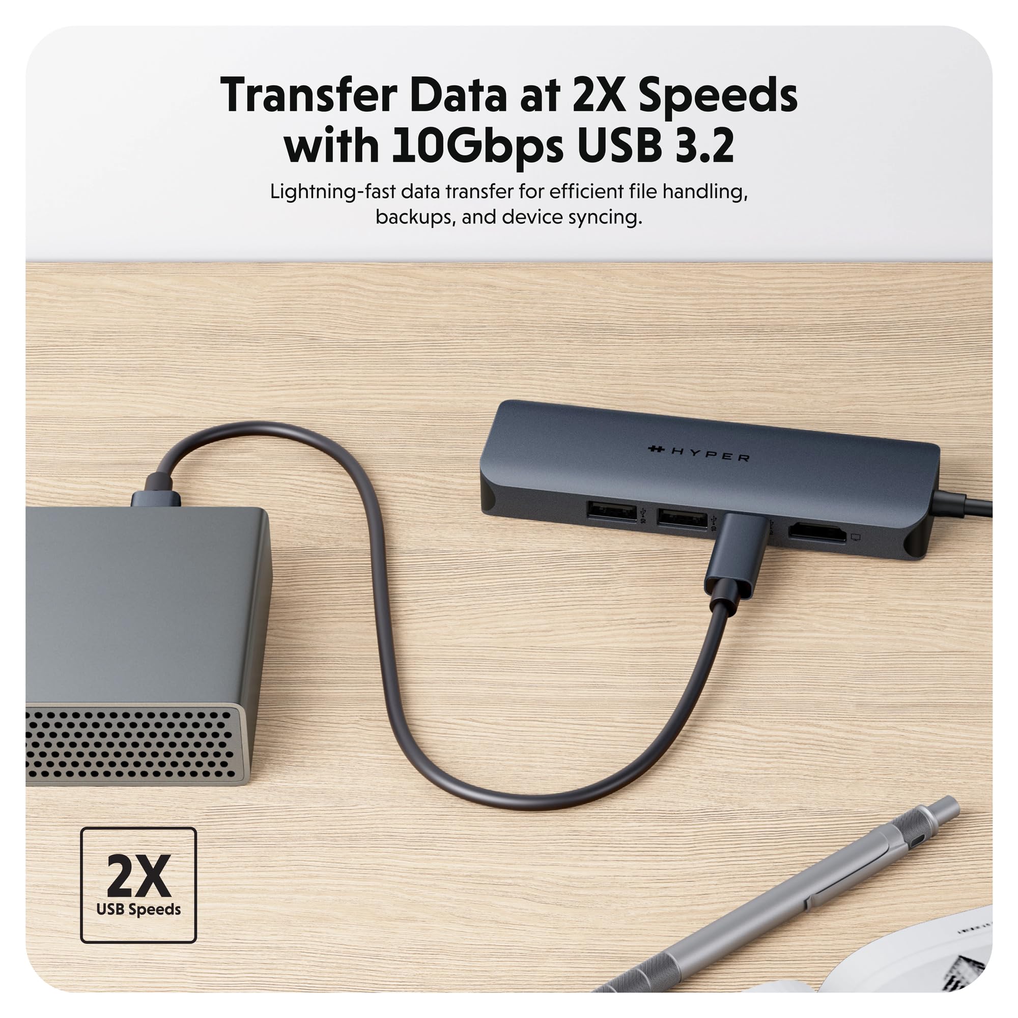 HyperDrive Next 6-Port USB C Hub for MacBook Pro/Air, PC, Chromebook - 4K60Hz HDMI, 2 USB-A 3.0, 10Gbps USB-C, 100W Power Delivery, 312MB/s SD Card Reader - Perfect for Home Office, Remote Work & Travel Accessories