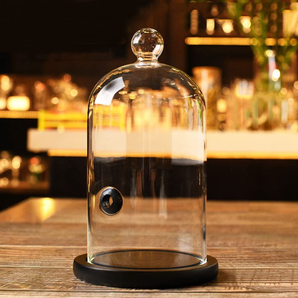 Premium Smoking Cloche Dome Cover for Plates, Bowls & Glasses - Smoker Gun Glass Display Dome with Wooden Base - Perfect for Cocktail Bars, Restaurants & Home Entertaining