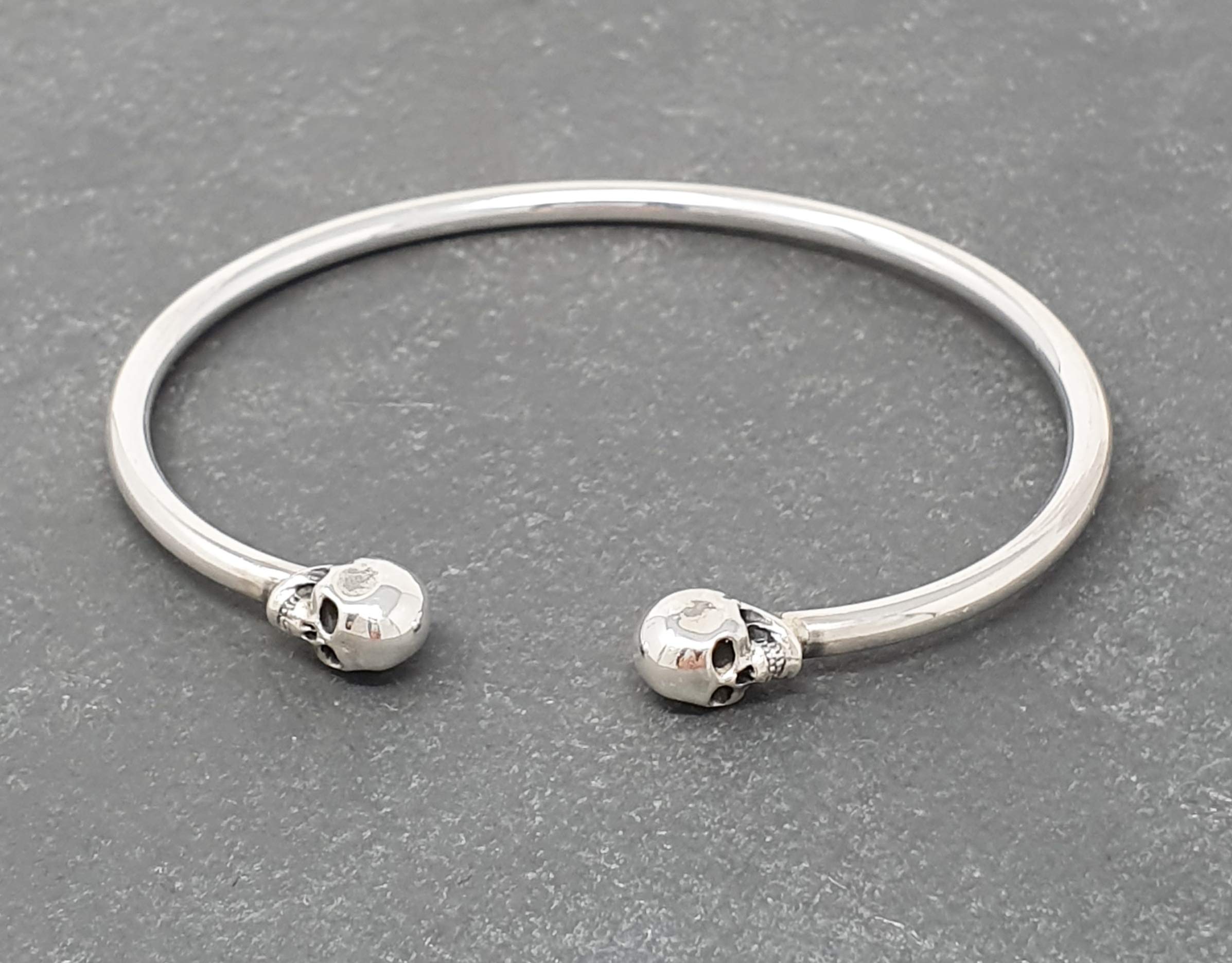 Handcrafted 925 Sterling Silver Skull Bangle Bracelet for Women | Unique Gothic Jewelry | Perfect for Halloween, Punk Fashion & Boho Style Outfits
