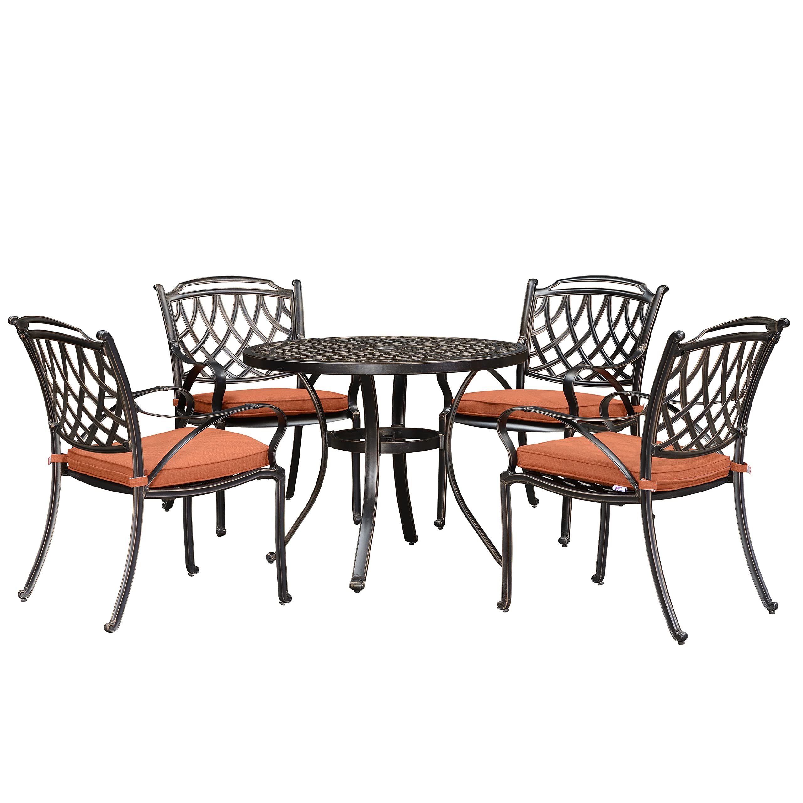 PURPLE LEAF 5-Piece Outdoor Dining Set - Cast Aluminum Patio Furniture with 4 Armchairs & 37