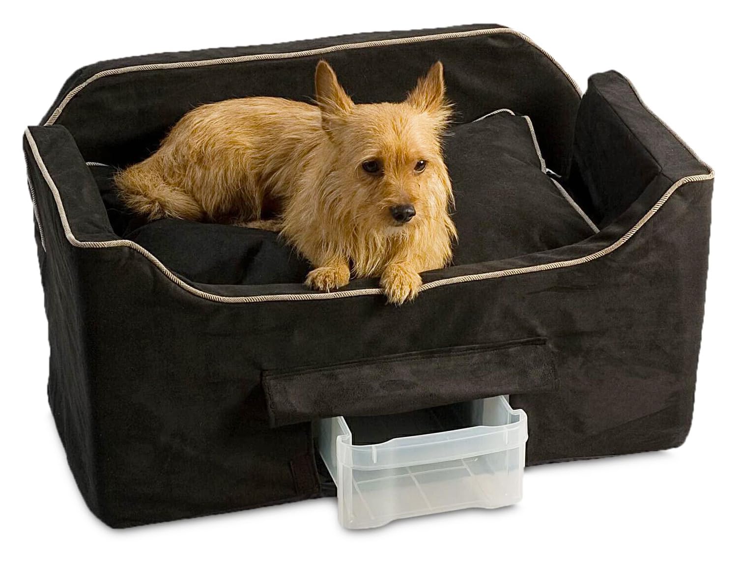 Snoozer Lookout II Dog Booster Car Seat for Medium Dogs - Pet Car Seat with Storage Tray & Harness Strap, Black Removable Washable Cover - Helps Prevent Car Sickness in Dogs - Perfect for Road Trips, Vet Visits & Daily Commutes