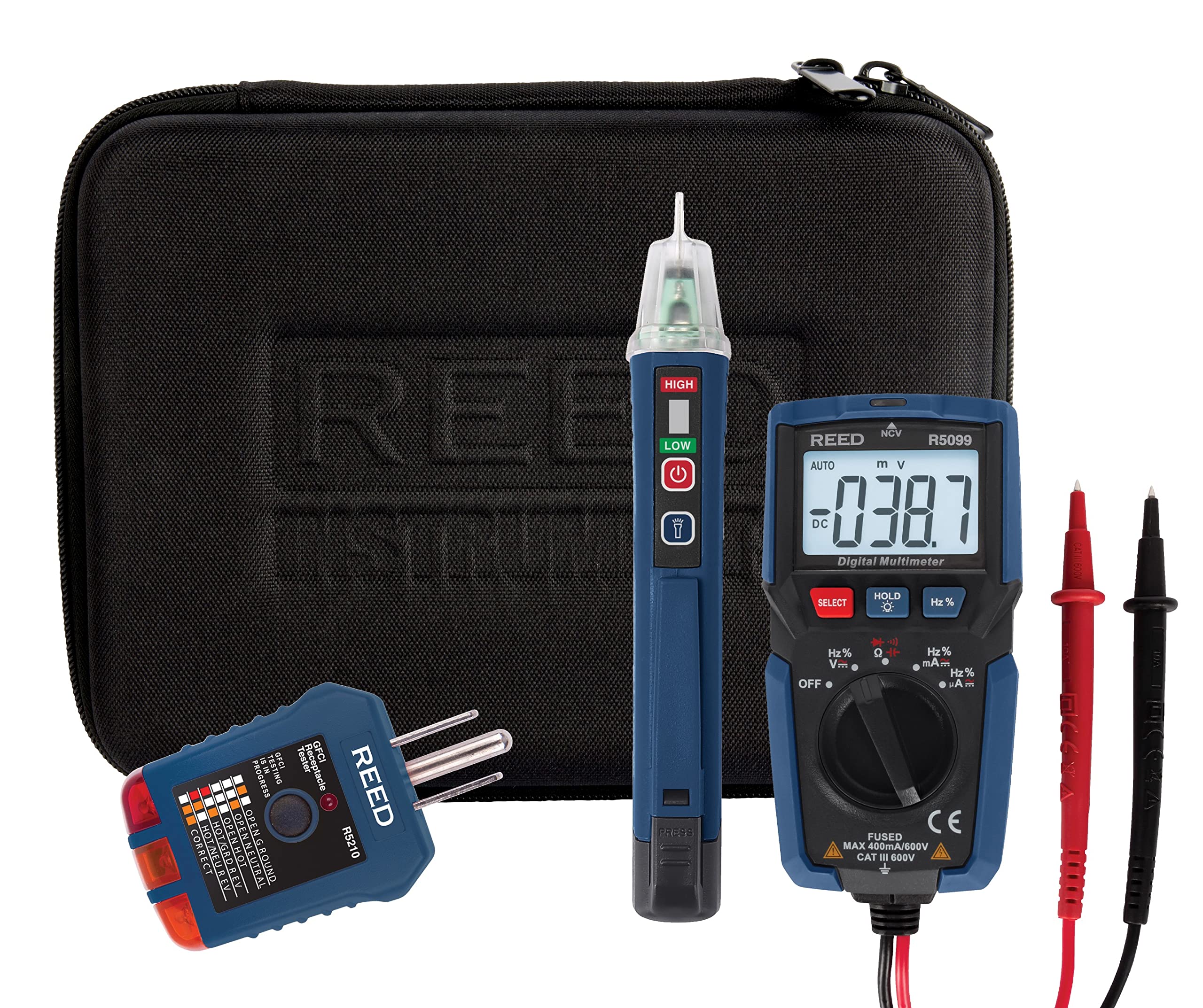 REED Instruments R5099-KIT Professional Electrical Test Kit for Electricians - Multimeter, Voltage Tester & Clamp Meter Set for Home & Industrial Electrical Maintenance