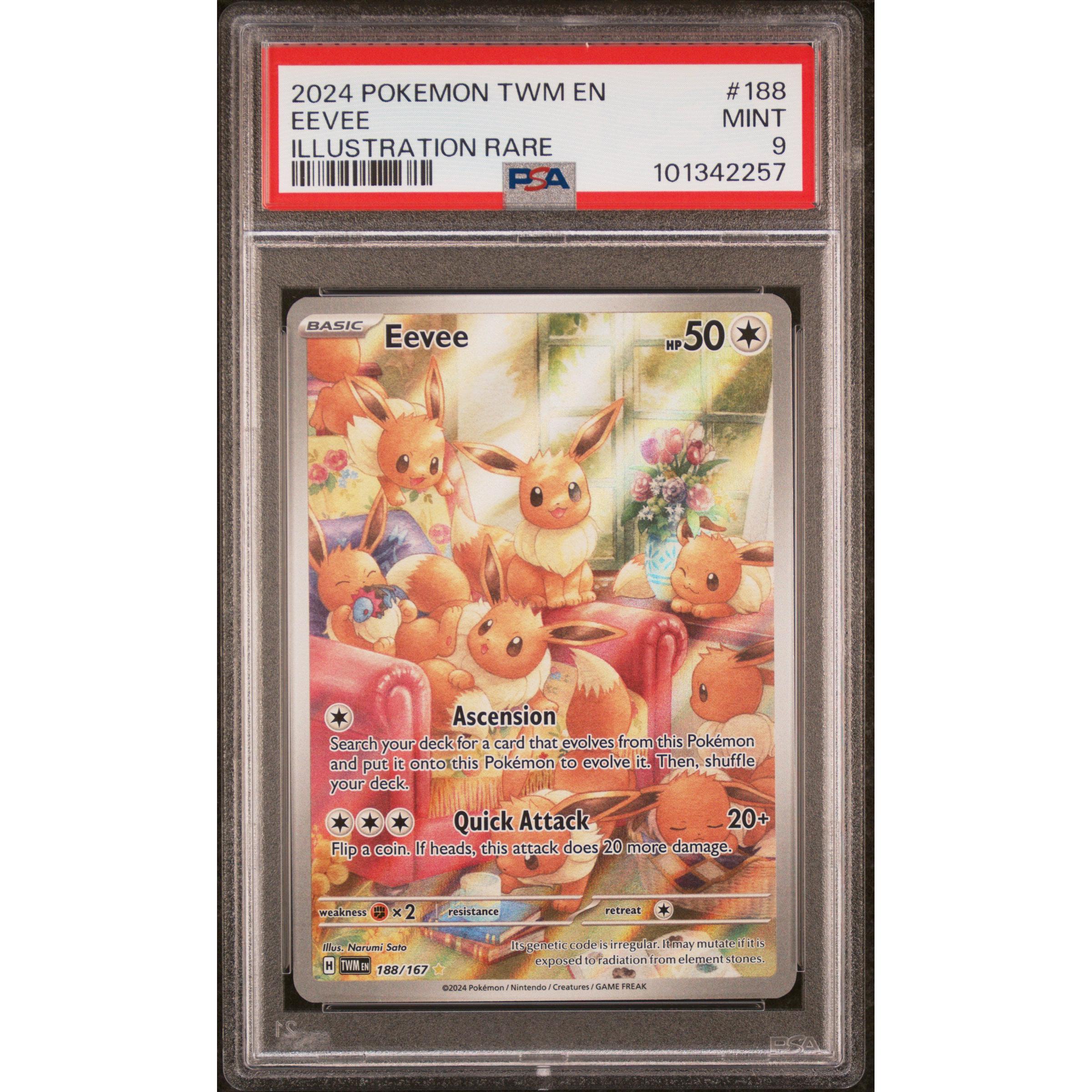 2024 Pokemon Twilight Masquerade Eevee 188/167 PSA 9 Graded Card - Rare Collectible for Trading Card Game (TCG) Enthusiasts & Pokemon Fans - Perfect for Display, Investment & Competitive Play
