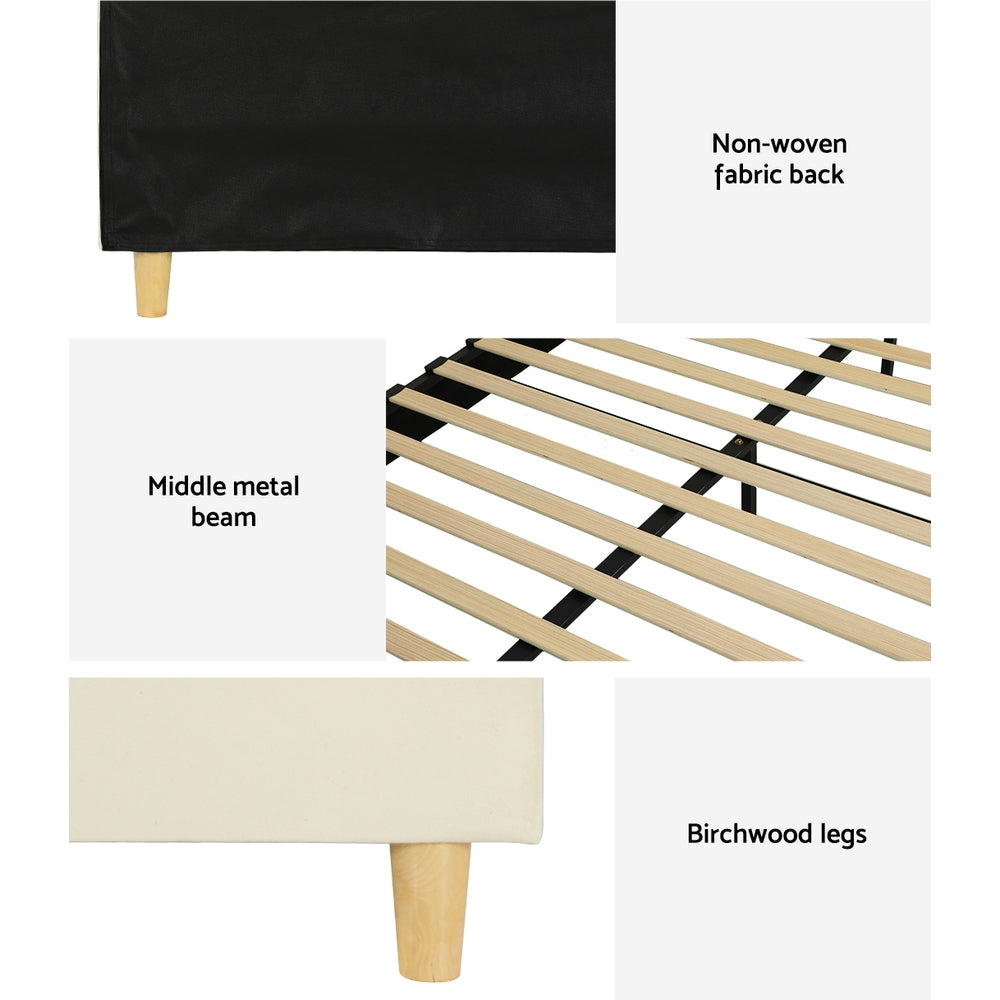 Ella Arched Double Bed Frame - Cream Velvet Upholstered Queen Size Bed with Wooden Legs for Bedroom Decor | Elegant and Modern Design for Master Bedroom, Guest Room, or Apartment