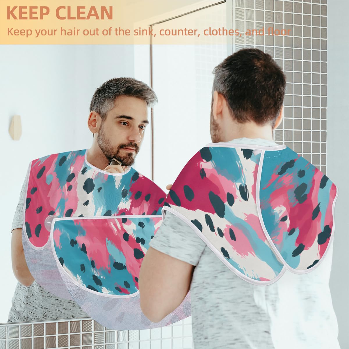 Premium Leopard Print Beard Shaving Bib for Men - Waterproof Hair Dye Apron & Makeup Cape for Barbers & Stylists - Sink Hair Catcher & Beard Trimming Tool - Perfect for Home Grooming & Salon Use