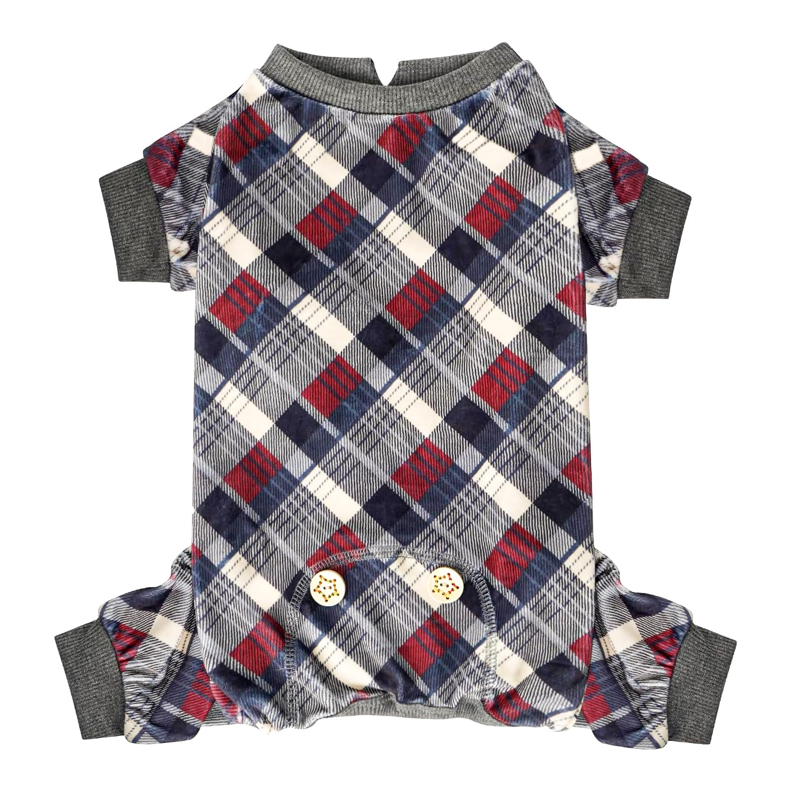 KYEESE Soft Plaid Dog Pajamas - Cozy Velvet Stretchy Dog Jammies for Small Dogs (Grey, Small) | Perfect for Winter Nights & Indoor Pet Comfort