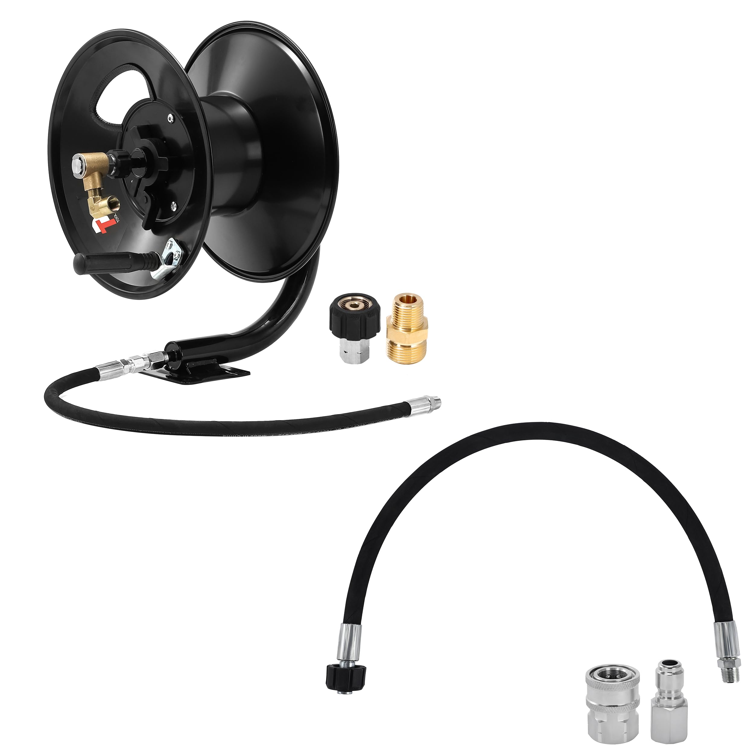Heavy Duty Pressure Washer Hose Reel with Swivel - 50ft Commercial Grade Washing Machine Hose for Car, Driveway & Deck Cleaning - Durable Outdoor Water Hose Storage Solution