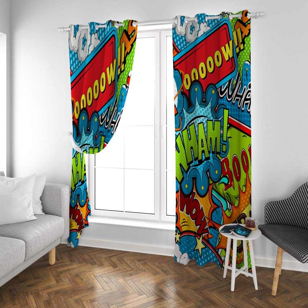 Kuizee Blackout Curtains 84×55 Inch - Sun Blocking Pop Art Comics Speech Bubble Design for Living Room & Bedroom - Thermal Insulated Grommet Top Window Drapes (Set of 2 Panels) - Perfect for Home Theater, Nursery & Light-Sensitive Sleepers