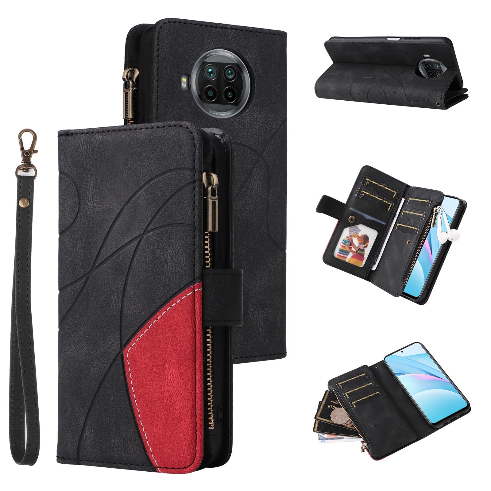 Zhengning Flip Wallet Phone Case for Xiaomi Mi 10T Lite 5G - Leather Card Holder with 9 Slots, Wrist Strap & Protective Cover | Perfect for Business, Travel & Everyday Use