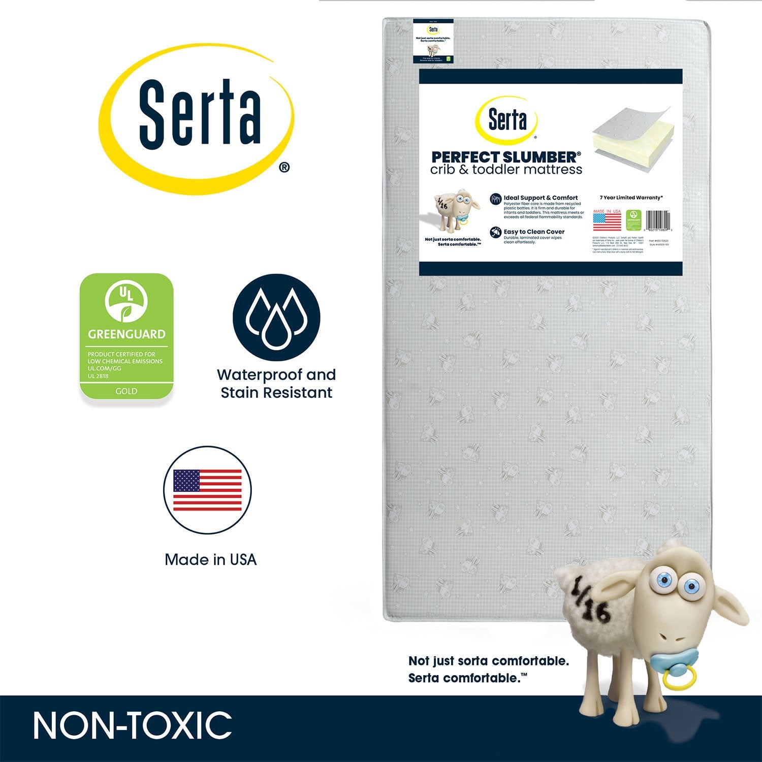 Serta Perfect Slumber Dual-Sided Crib Mattress with Recycled Fiber Core - Breathable & Hypoallergenic for Baby & Toddler - Ideal for Nursery, Daycare & Travel