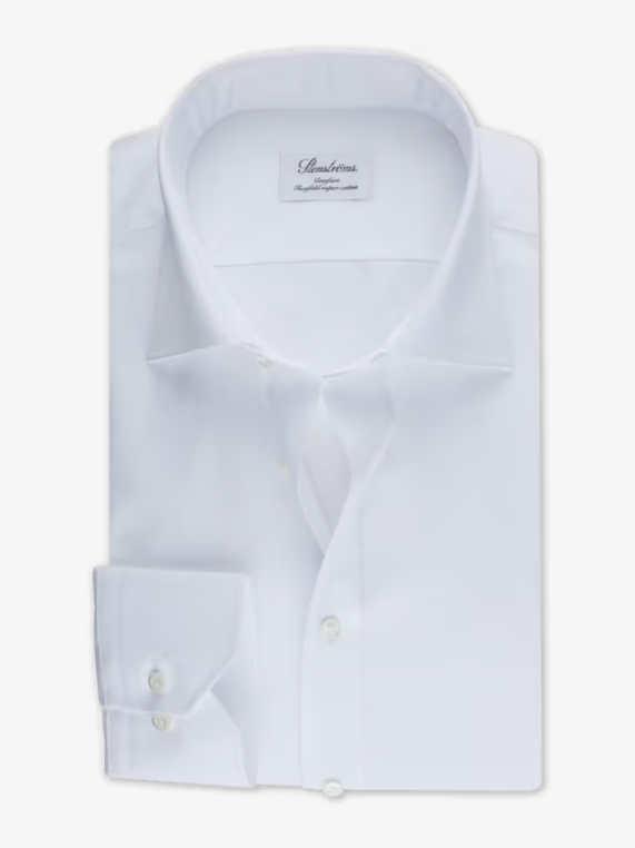 Stenstroms Classic White Solid Dress Shirt for Men - Premium Formal & Business Attire - Perfect for Office, Interviews, and Special Occasions