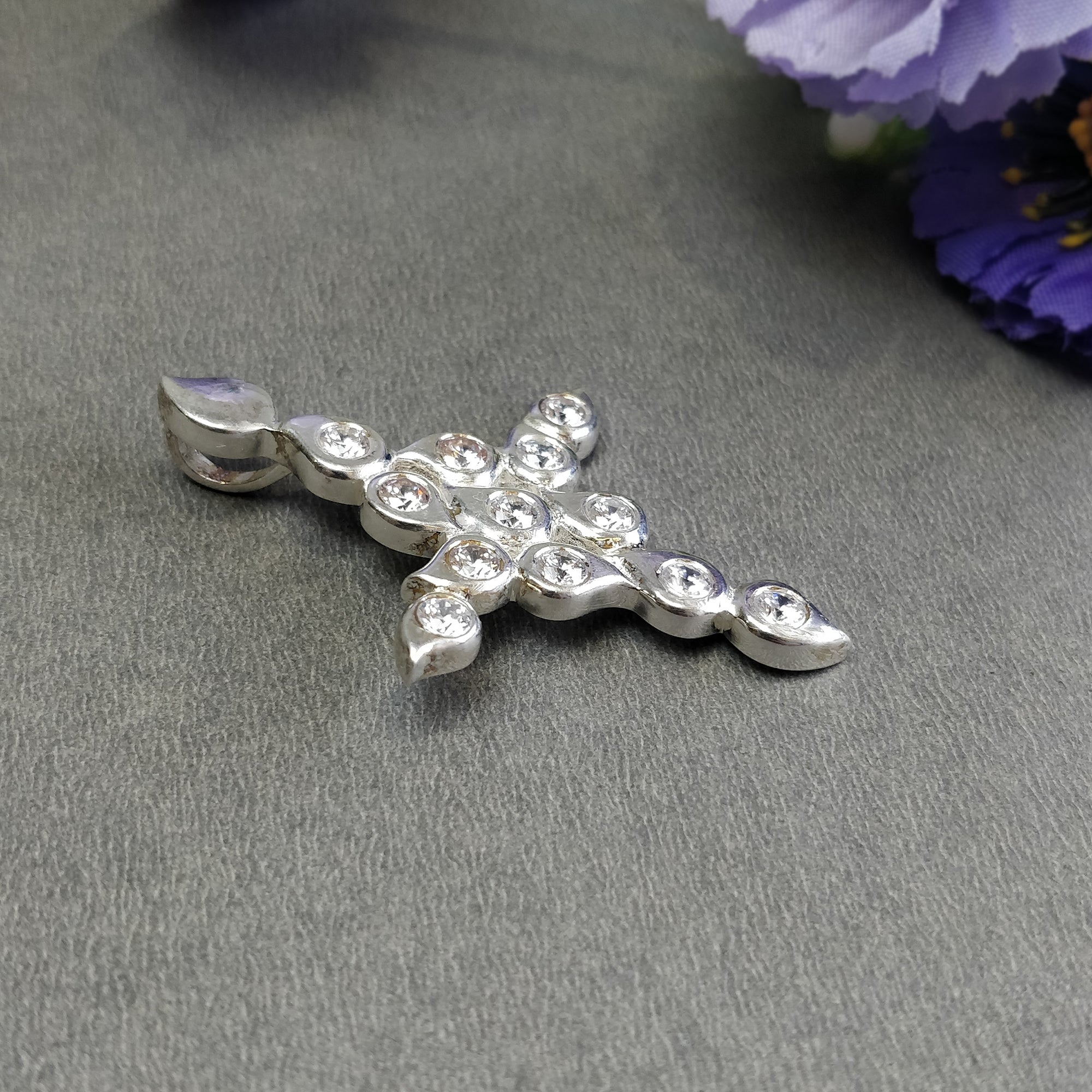 925 Sterling Silver Cubic Zirconia Jesus Cross Pendant Necklace - 9.90g Elegant Religious Jewelry Gift for Women - Perfect for Baptism, Confirmation & Special Occasions