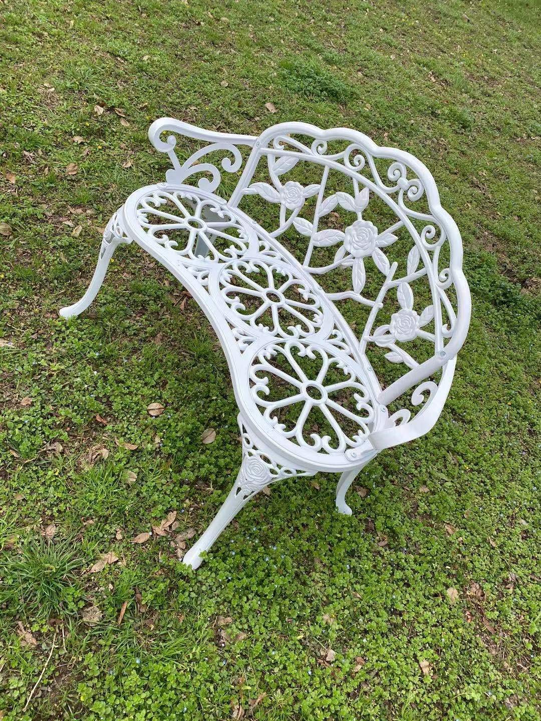 White C/G Patio Balcony Bench - Double Seat Cast Aluminum Outdoor Garden Bench for Park, Yard & Patio - Rust-Resistant Durable Furniture for Relaxing Outdoors