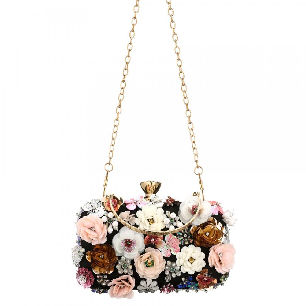Stylish PU Leather Floral Beaded Clutch Purse for Women - Elegant Wedding Handbag & Clear Crossbody Bag - Perfect for Parties, Date Nights & Special Occasions